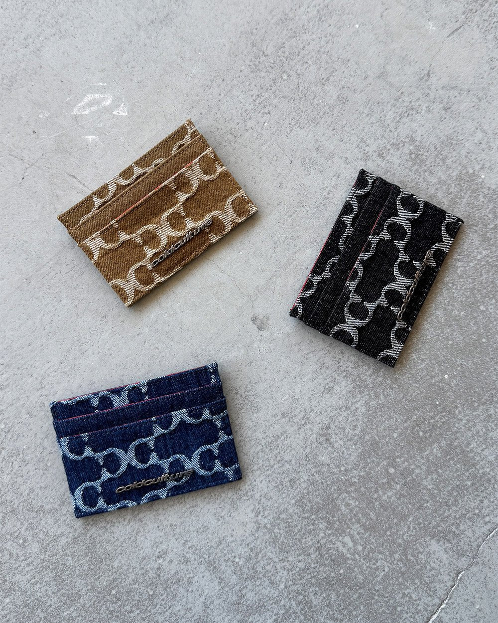 FEVER CARD HOLDER  BLACK - black monogram wallet, flat lay with matching pieces - Cold Culture