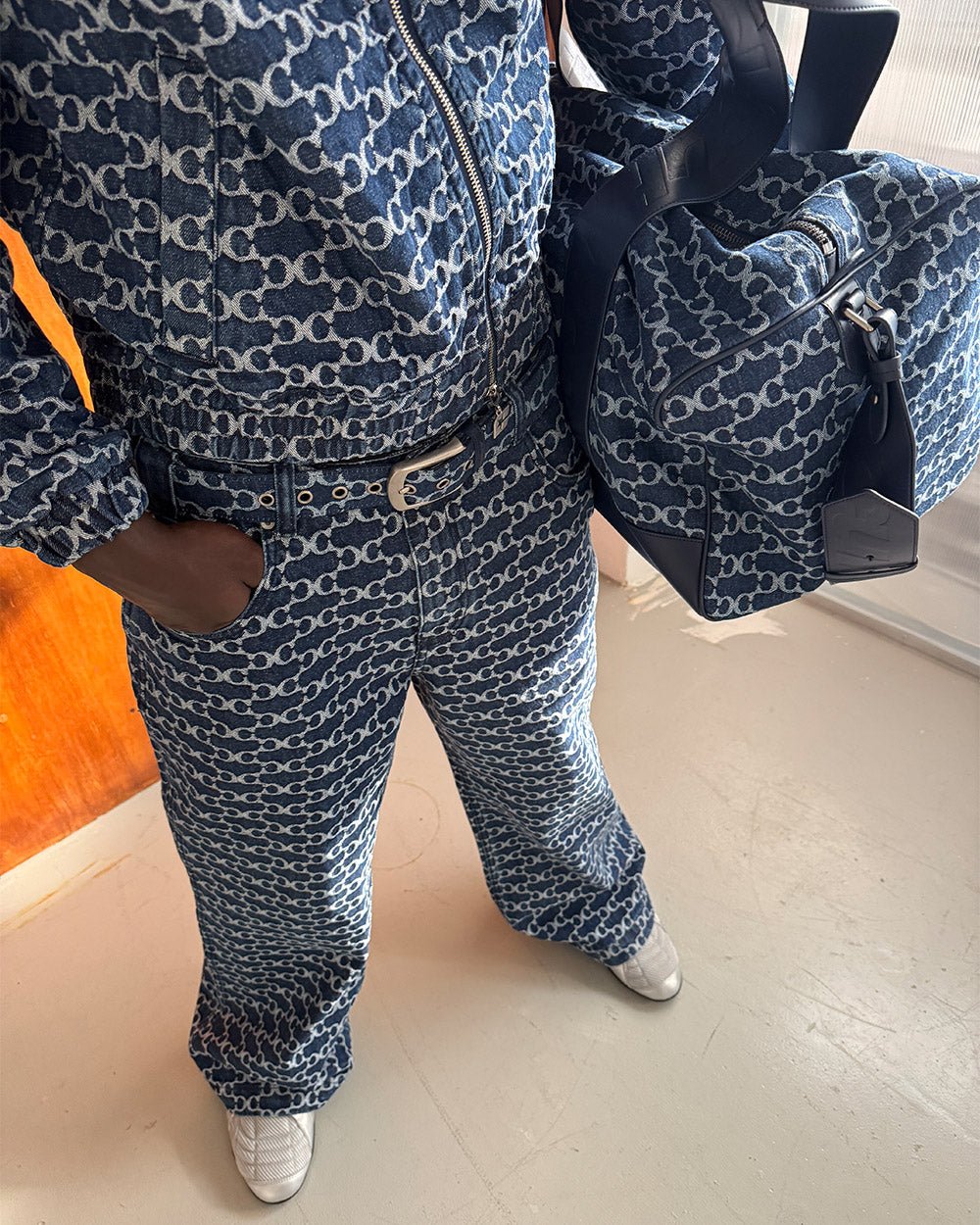 FEVER PANTS V3 BLUE - blue monogram denim pants, worn detail - Cold Culture