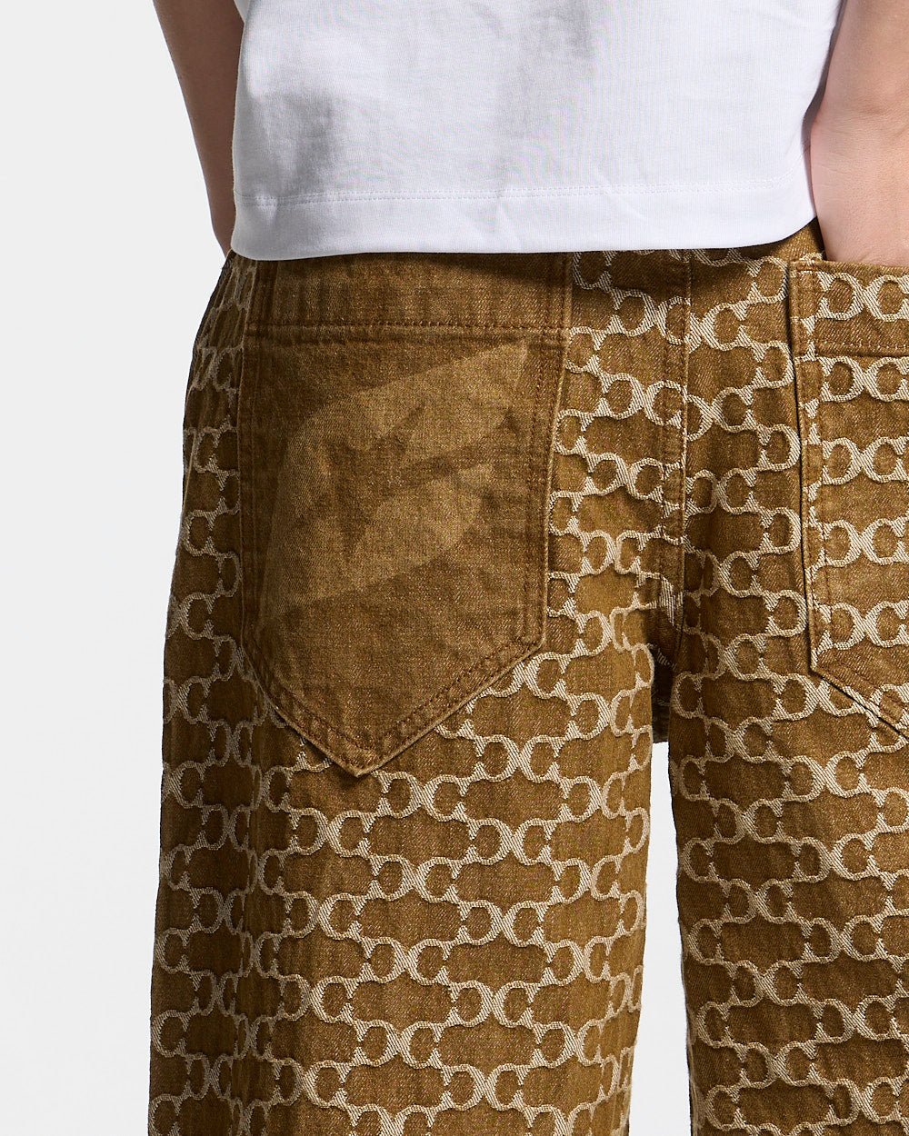FEVER PANTS V3 BROWN - brown monogram denim pants, worn detail - Cold Culture #woman