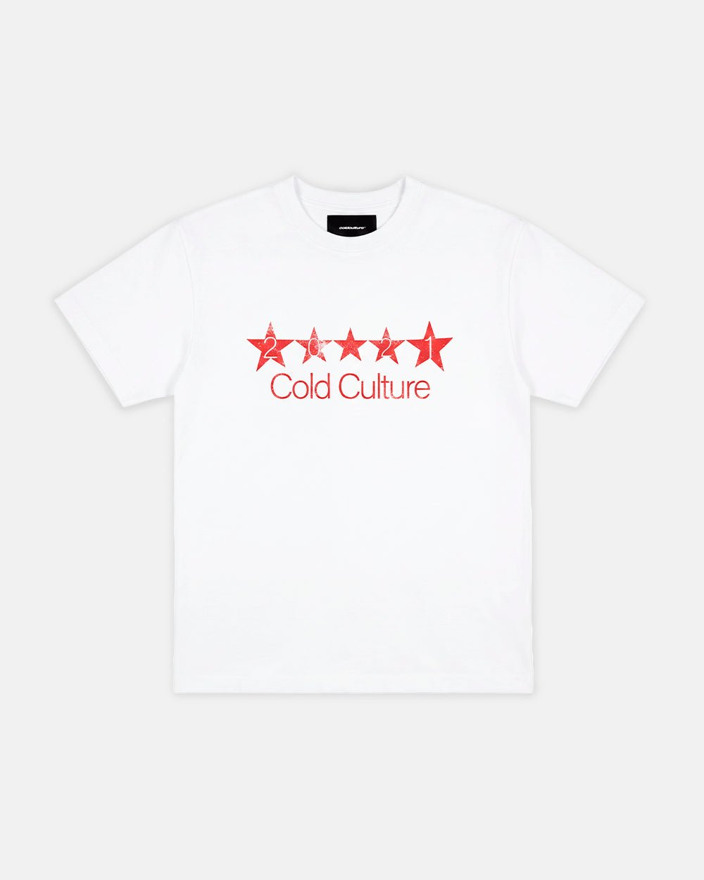 FIVE STARS TEE WHITE - white graphic print tee, front view - Cold Culture #packshot
