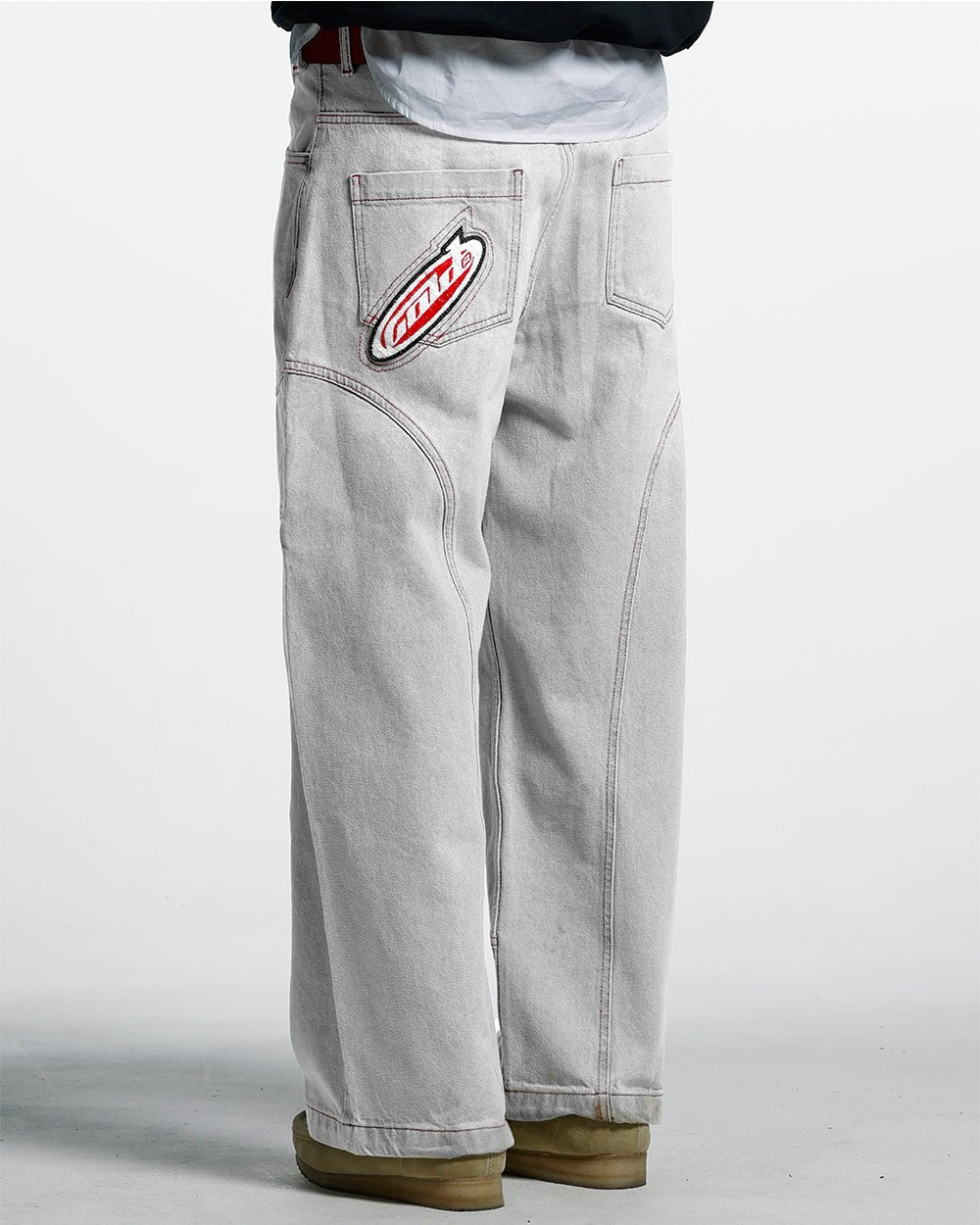 FLEX V2 PANTS LIGHT TITANIUM - light grey contrast stitch pants, back view on male model - Cold Culture