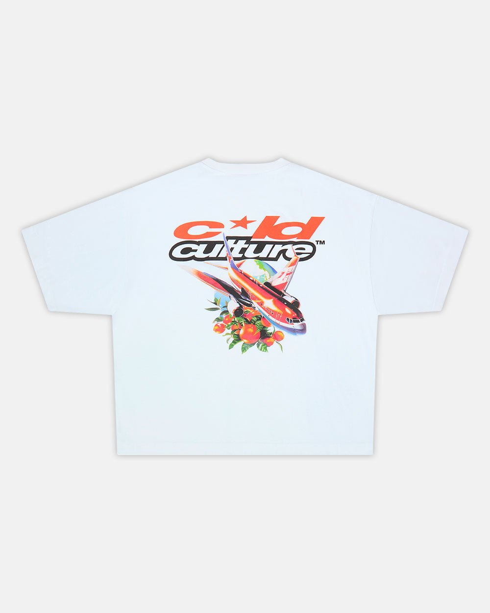 FLIGHT PATH TEE WHITE - white graphic print tee, back view - Cold Culture #packshot