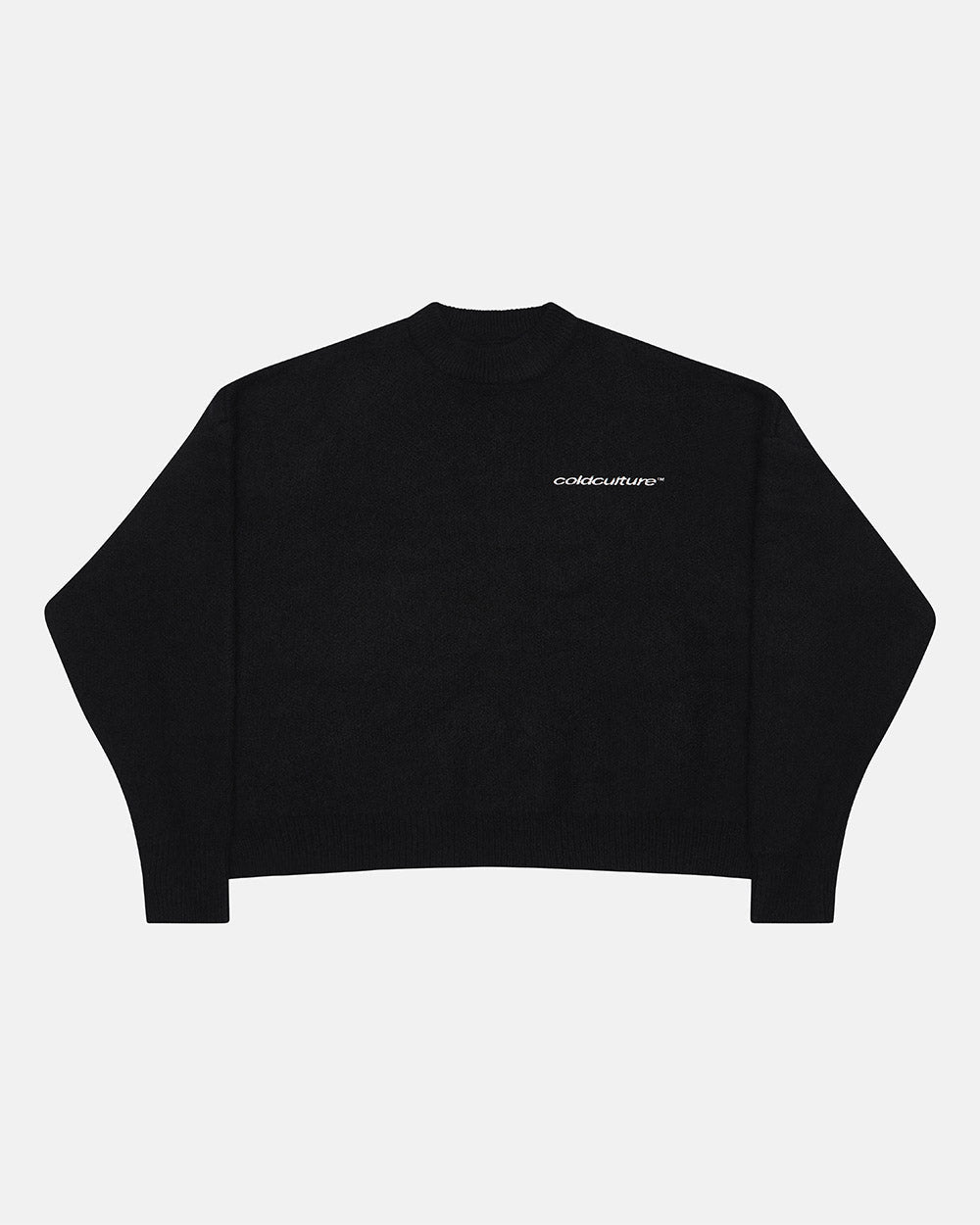 FLUFFY FUR KNIT BLACK - black fuzzy knit sweater, front view - Cold Culture #packshot