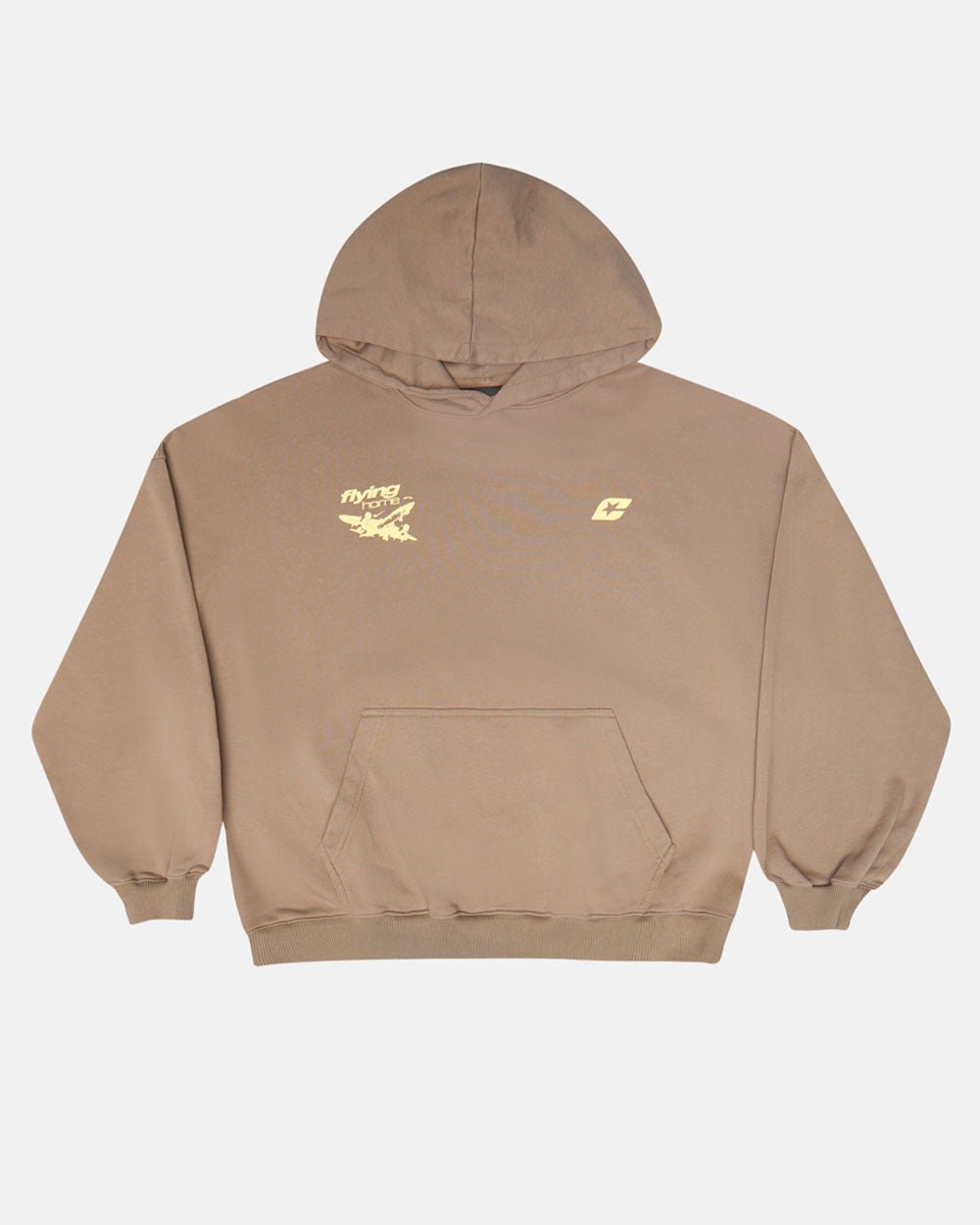 FLYING HOME HOODIE WALNUT BROWN - walnut brown graphic print hoodie, front view - Cold Culture #packshot