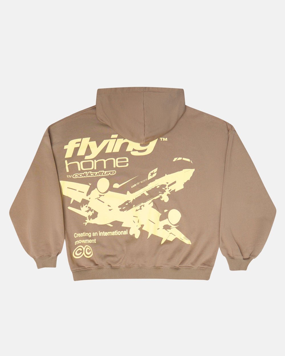 FLYING HOME HOODIE WALNUT BROWN - walnut brown graphic print hoodie, back view - Cold Culture #packshot