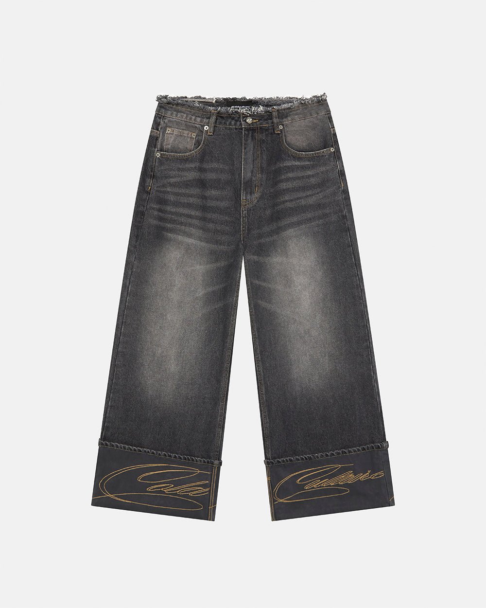 FOLDED V3 PANTS DARK GREY DENIM - dark grey washed denim pants, front view - Cold Culture #packshot