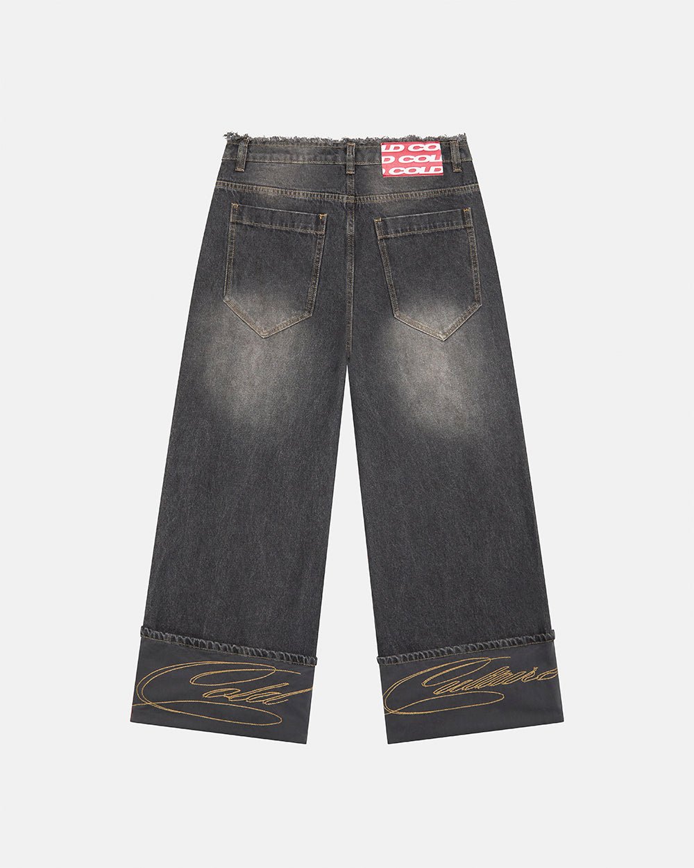 FOLDED V3 PANTS DARK GREY DENIM - dark grey washed denim pants, back view - Cold Culture #packshot