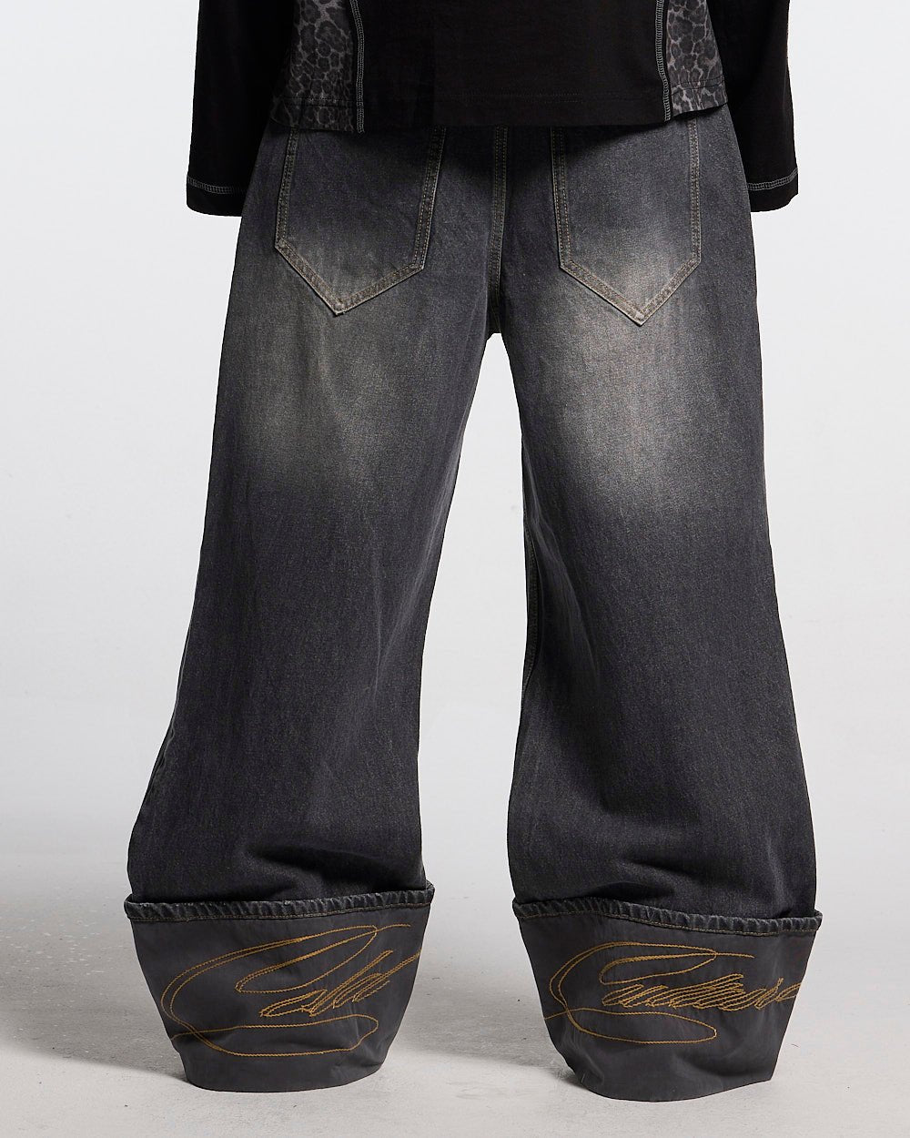 FOLDED V3 PANTS DARK GREY DENIM - dark grey washed denim pants, front view on male model - Cold Culture