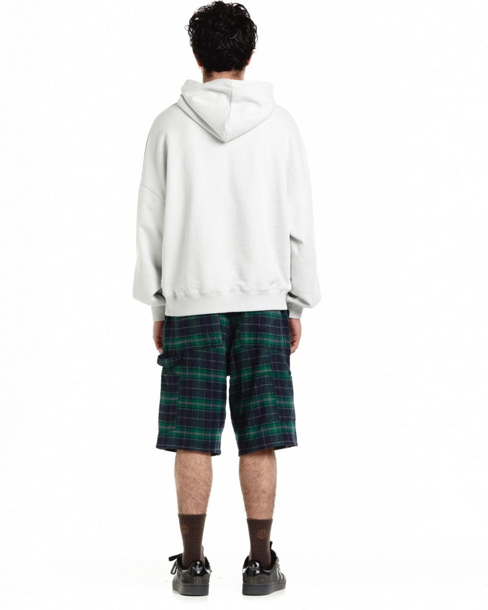 FORTUNE HOODIE PALE GREY - pale grey graphic print hoodie, back view on male model - Cold Culture #man