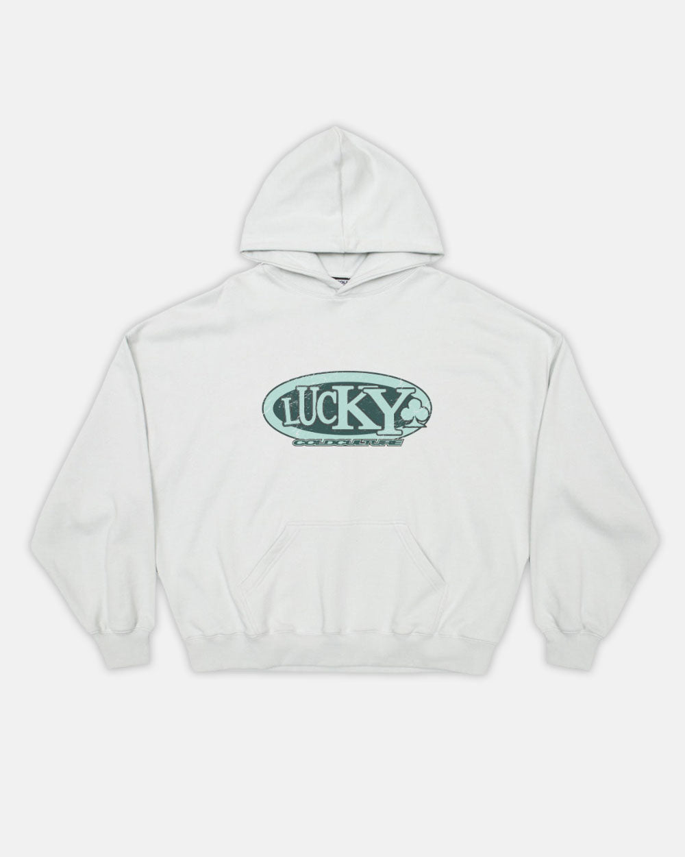 FORTUNE HOODIE PALE GREY - pale grey graphic print hoodie, front view - Cold Culture #packshot