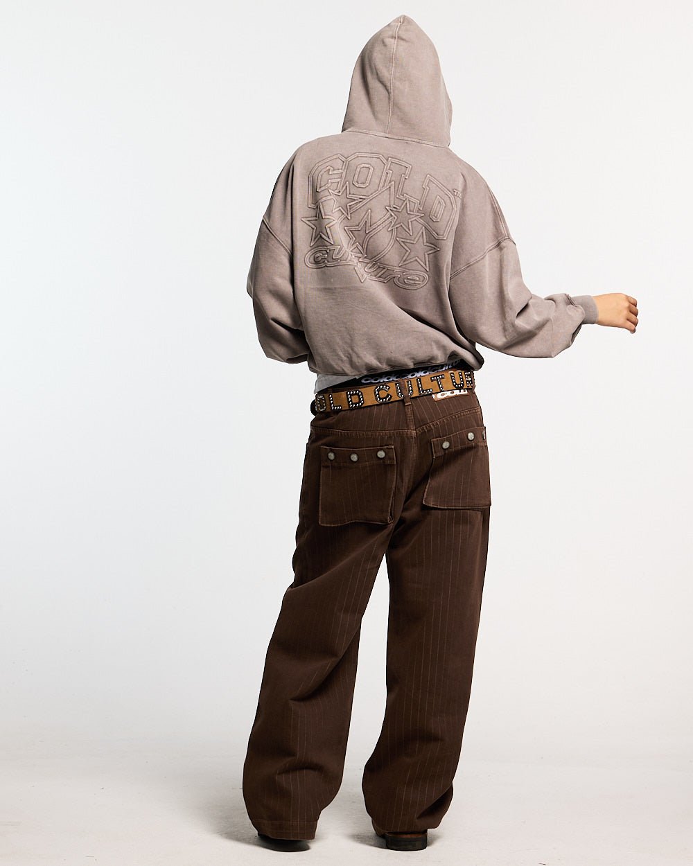 FROM COLD TO THE STARS HOODIE GREY - washed grey hoodie, back view on female model - Cold Culture #woman
