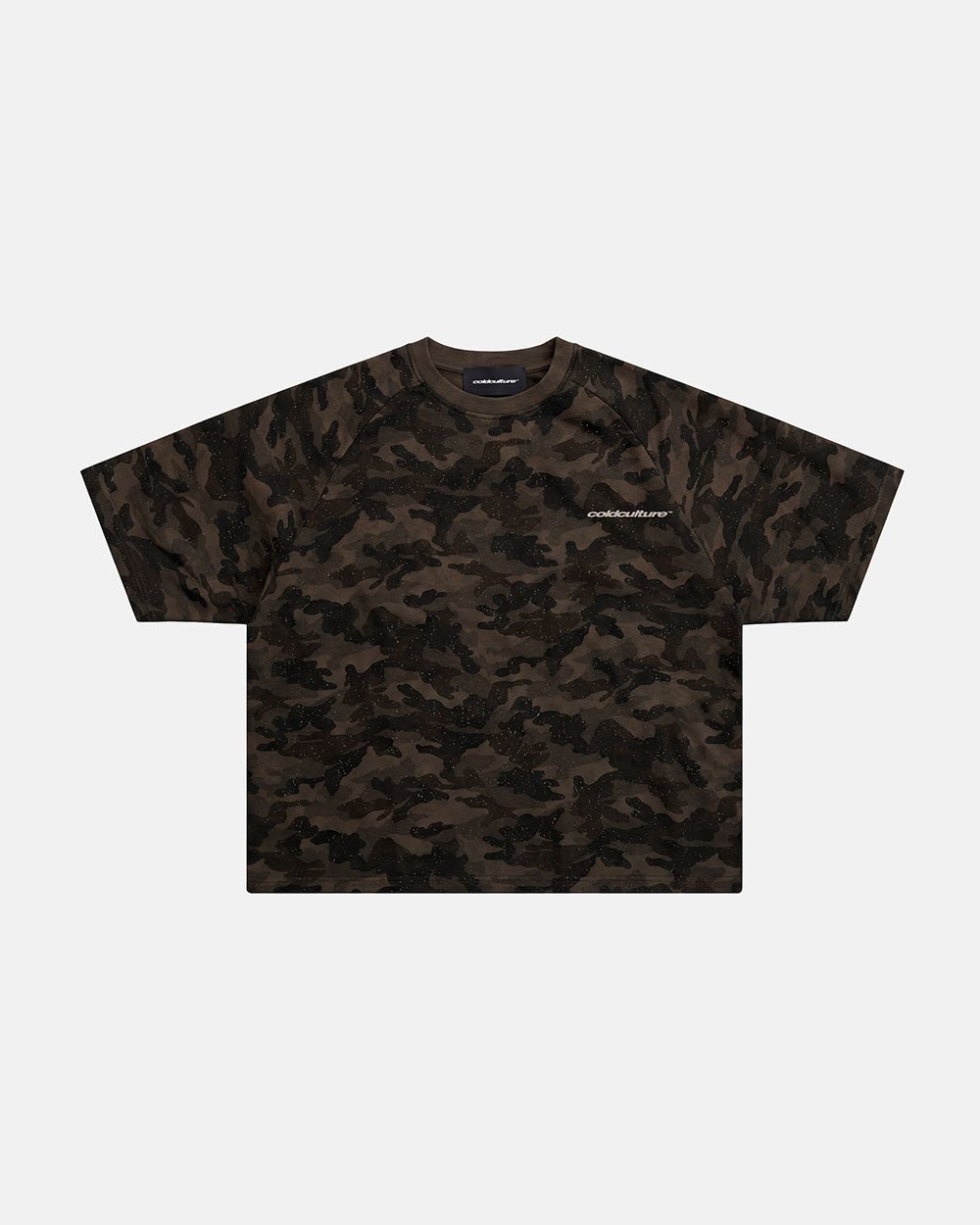 FRONT LINE TEE GREEN - olive camo tee, front view - Cold Culture #packshot