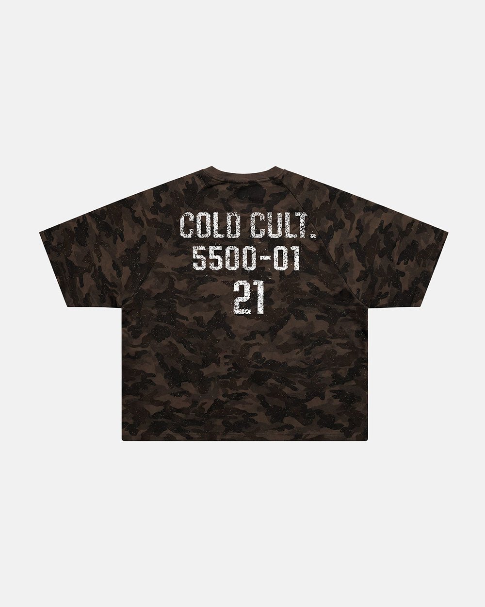 FRONT LINE TEE GREEN - olive camo tee, back view - Cold Culture #packshot