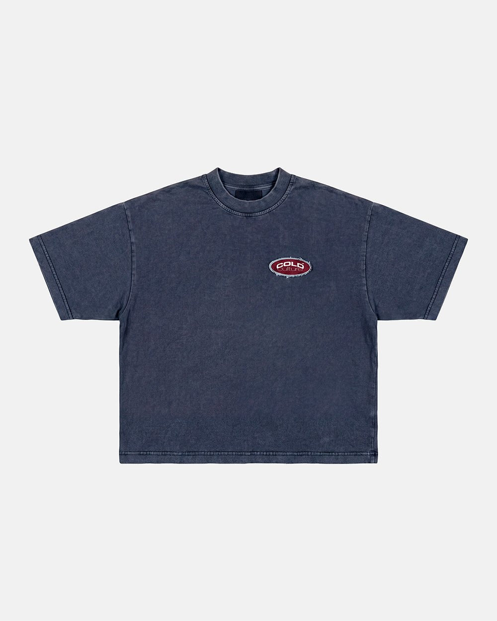 FULL ON WASHED TEE BLUE - washed navy blue tee, front view - Cold Culture #packshot