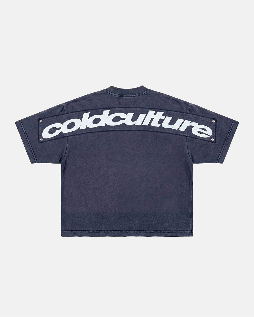 FULL ON WASHED TEE BLUE - washed navy blue tee, back view - Cold Culture #packshot