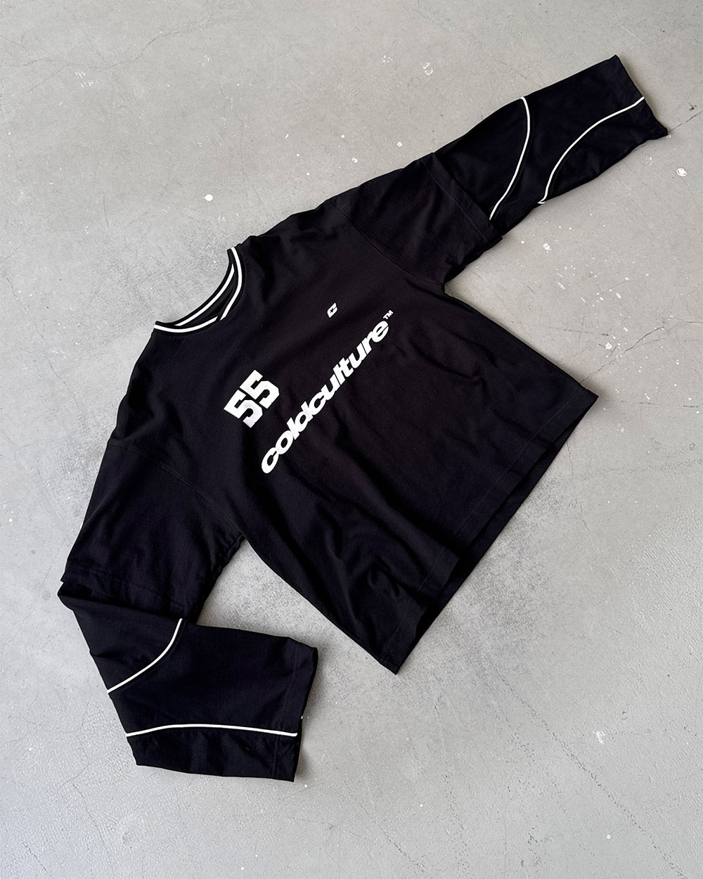 GAME ON LONGSLEEVE BLACK - black graphic print longsleeve tee, flat lay - Cold Culture