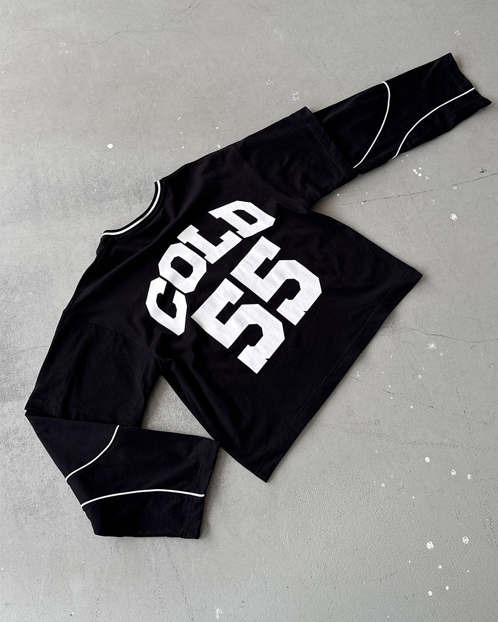 GAME ON LONGSLEEVE BLACK - black graphic print longsleeve tee, flat lay - Cold Culture