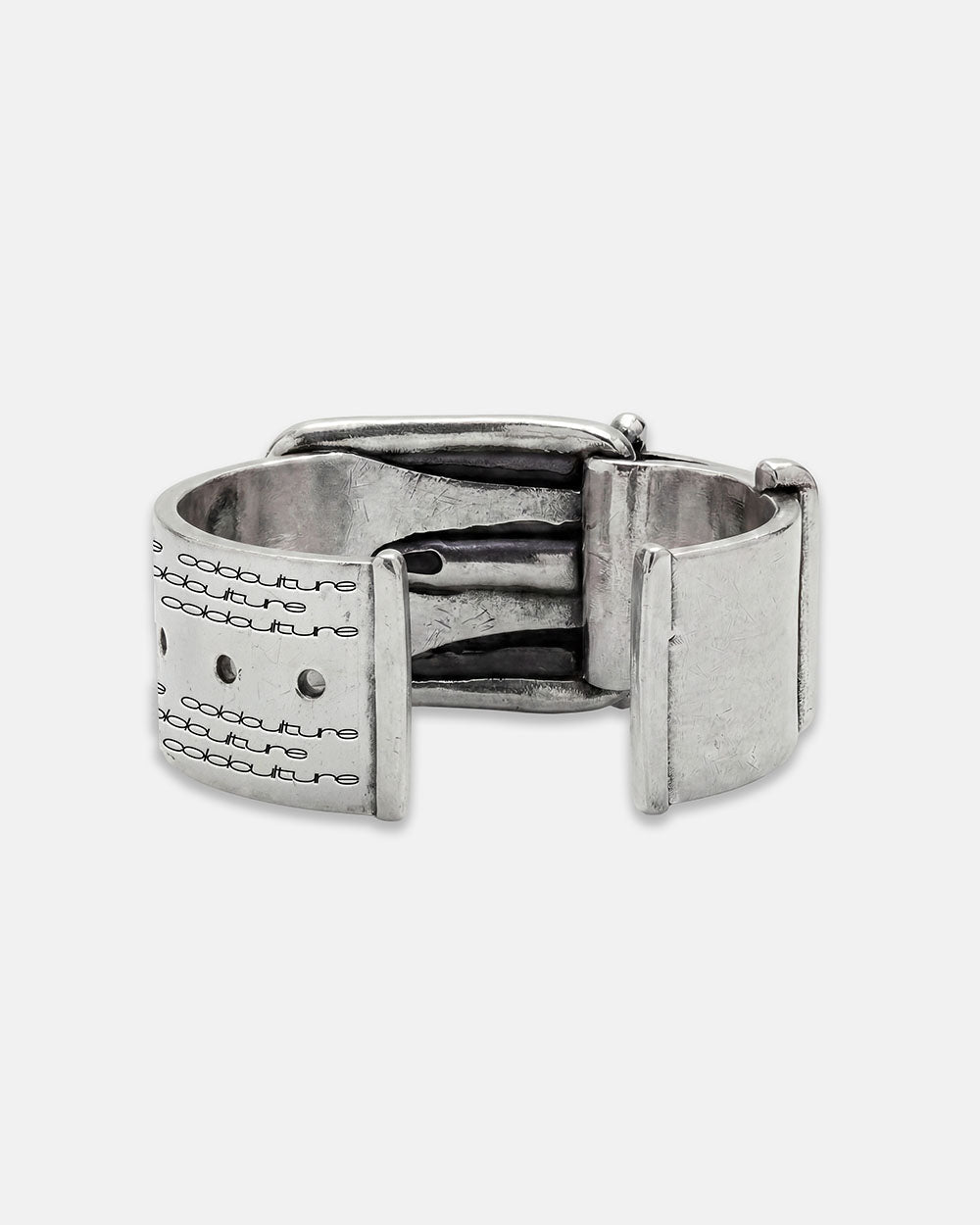 GHOST BRACELET SILVER - silver belt buckle cuff bracelet, back view - Cold Culture #packshot