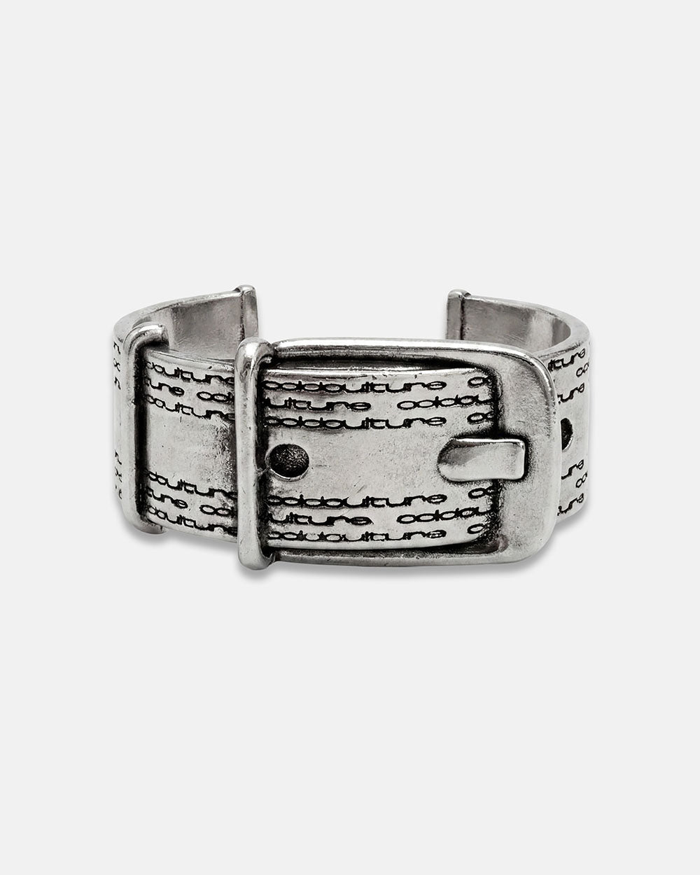 GHOST BRACELET SILVER - silver belt buckle cuff bracelet, front view - Cold Culture #packshot