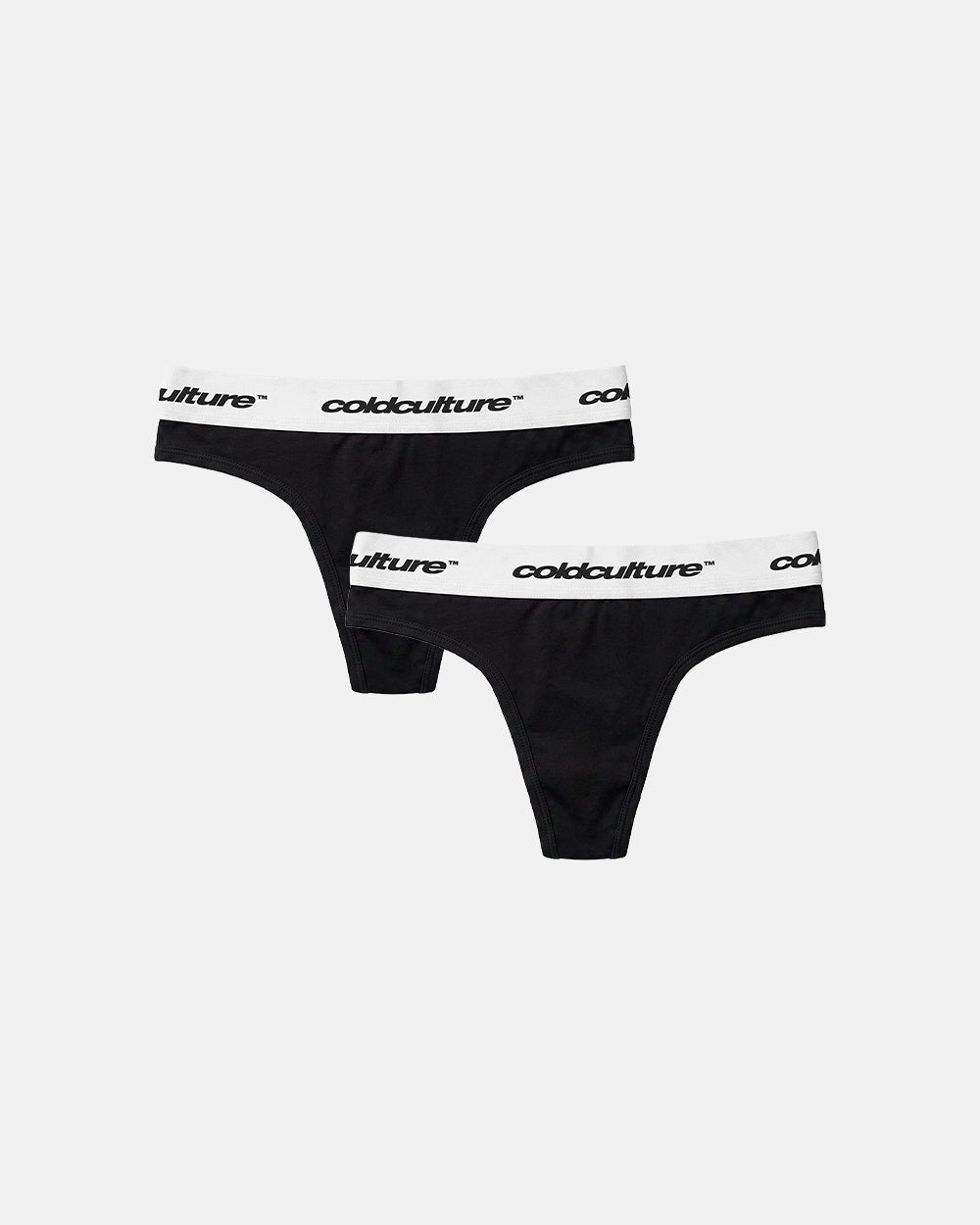GIRLS CLUB THONG PACK BLACK - black thong two-pack, flat lay with matching pieces - Cold Culture #packshot