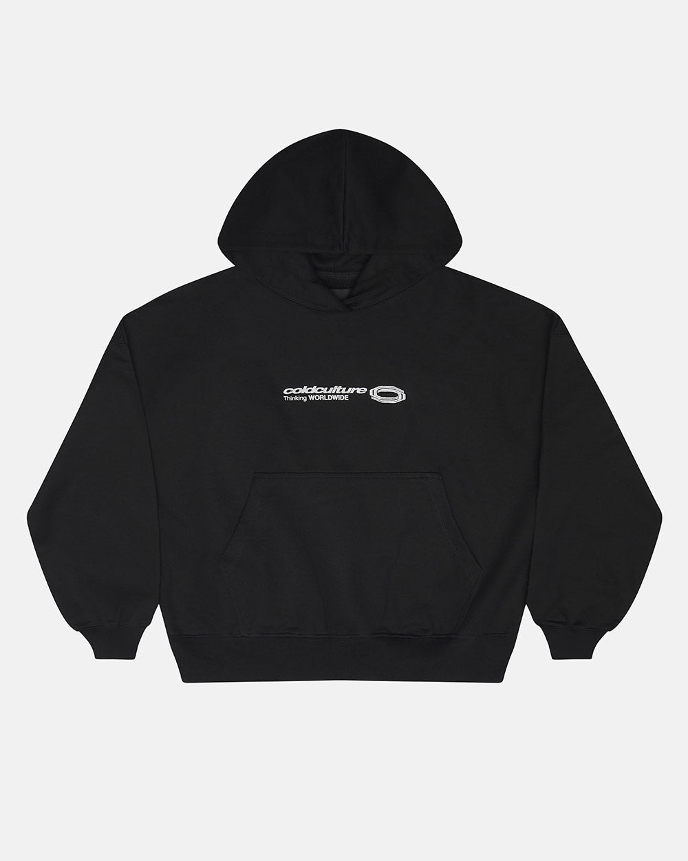 GLITTER HOODIE BLACK - black graphic print hoodie, front view - Cold Culture #packshot