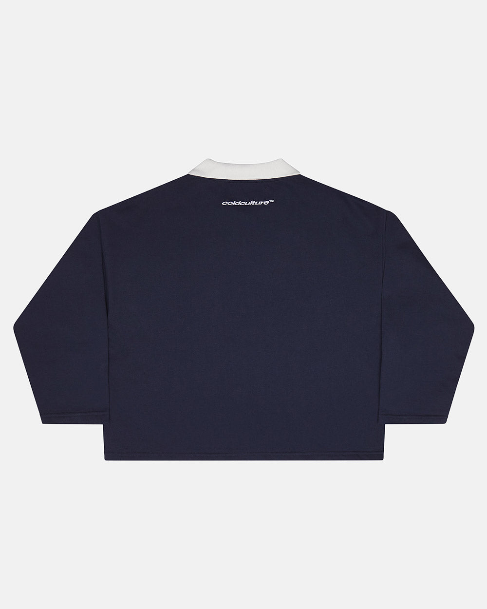 GOOD BOY POLO DARK BLUE - navy graphic longsleeve polo shirt, back view - Cold Culture #packshot