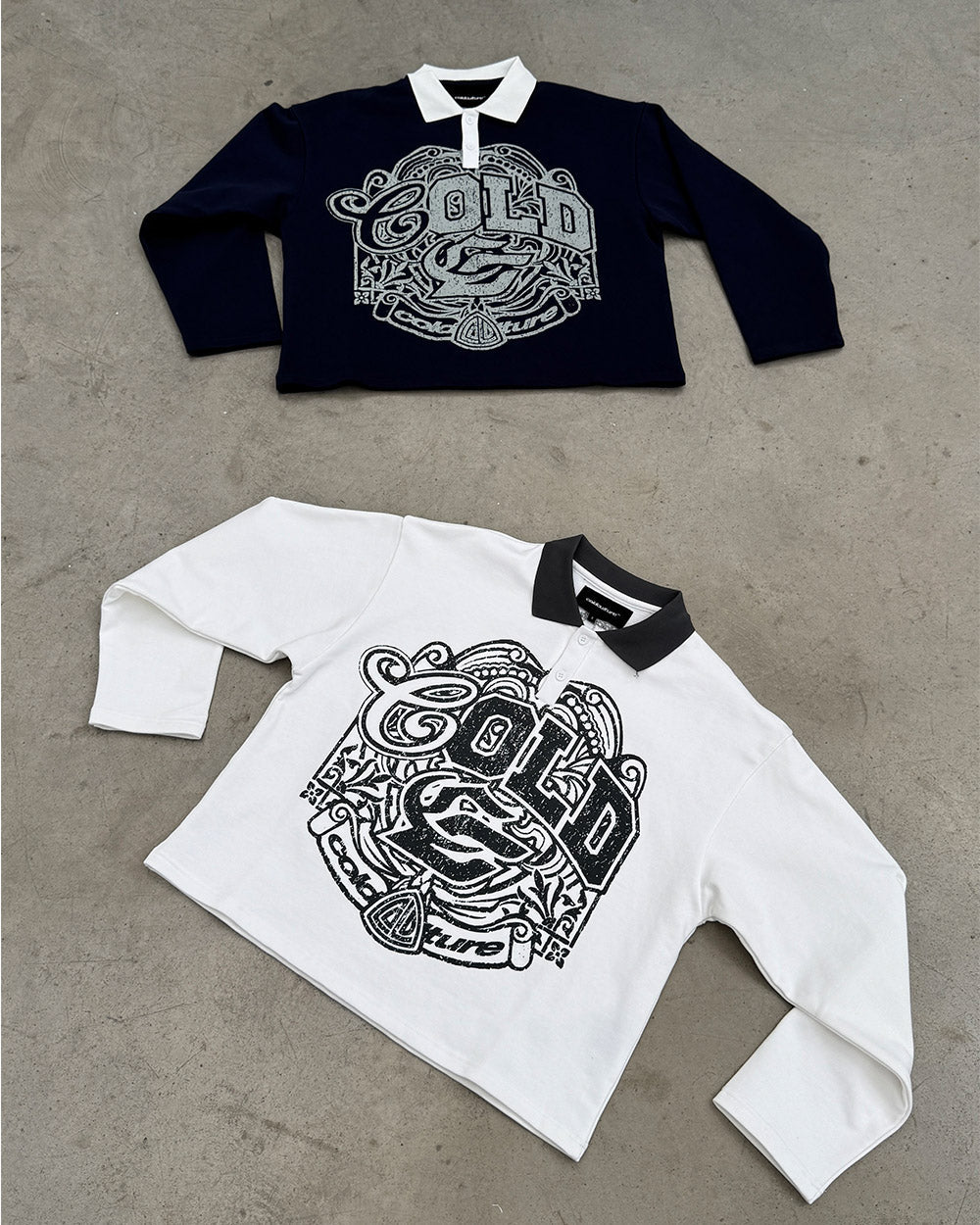 GOOD BOY POLO DARK BLUE - navy graphic longsleeve polo shirt, flat lay - Cold Culture