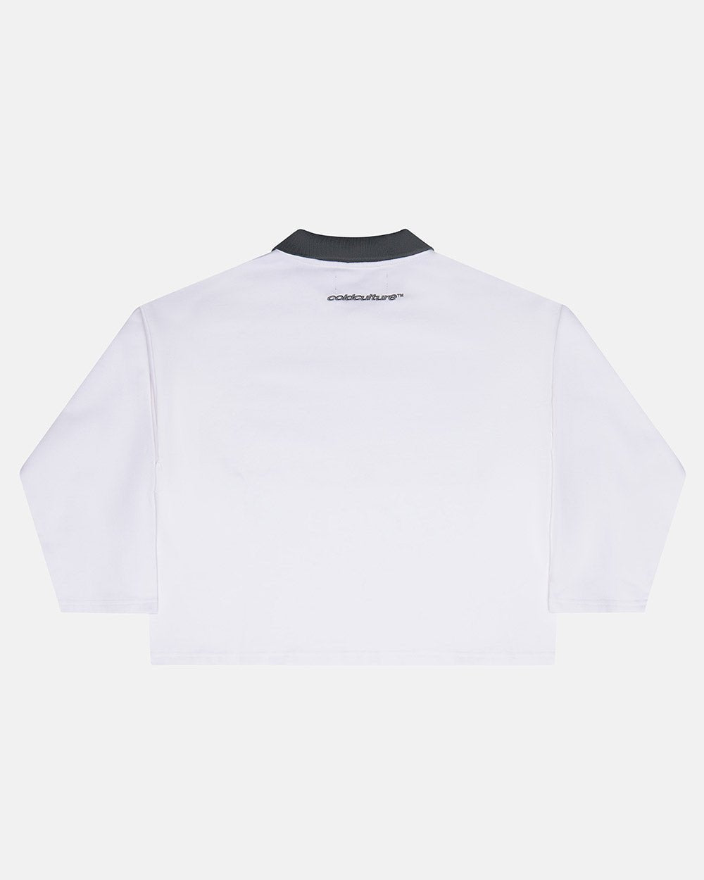 GOOD BOY POLO WHITE - white graphic longsleeve polo shirt, back view - Cold Culture #packshot