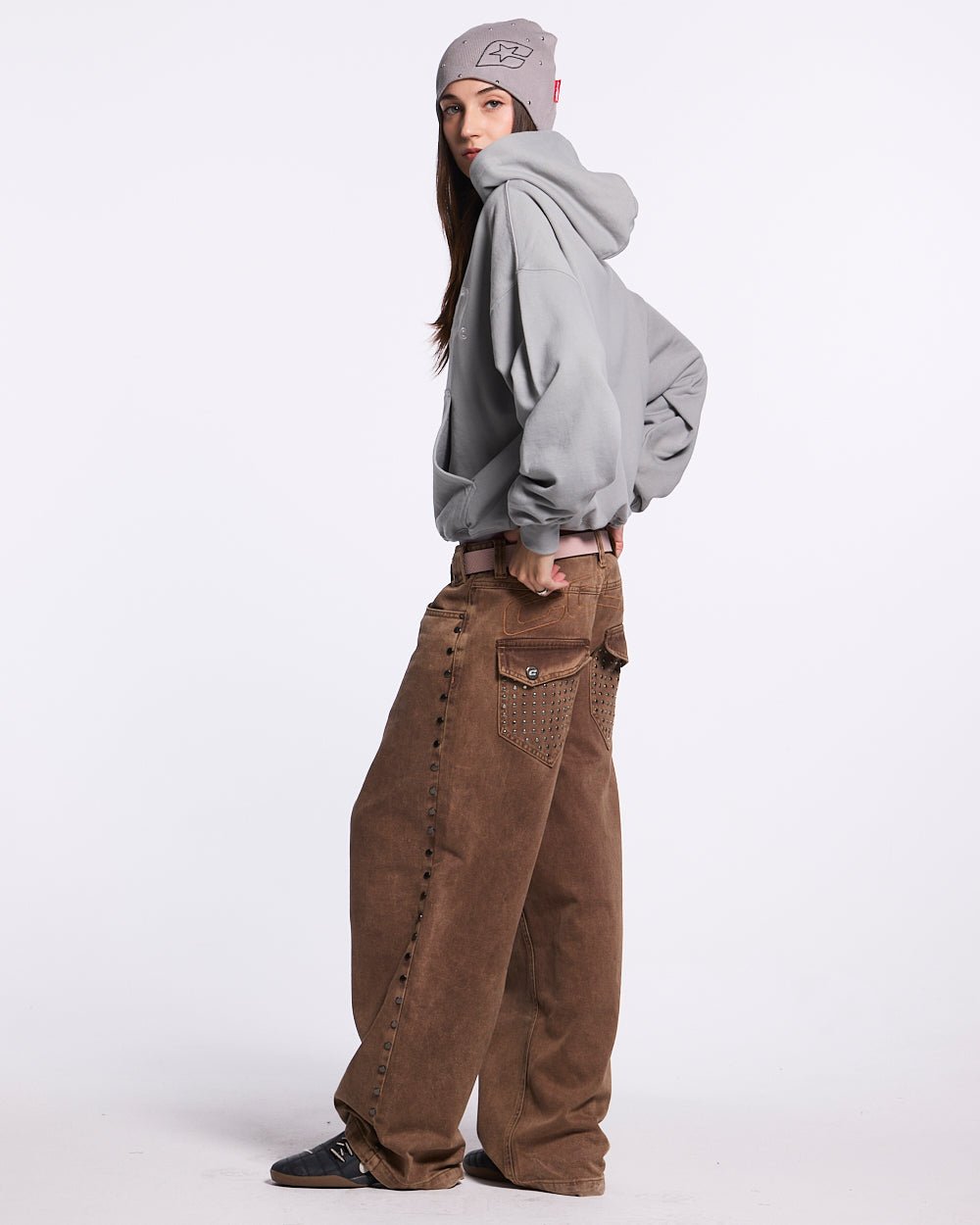 GRAFFITI HOODIE GREY - grey graphic print hoodie, side view - Cold Culture #woman