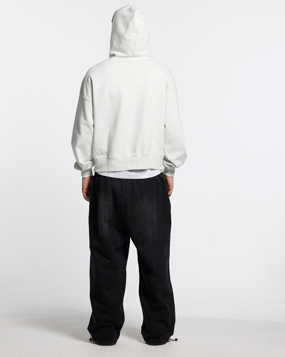 GREY OPS ZIP HOODIE LIGHT GREY - light grey camo trim zip-up hoodie, back view on male model - Cold Culture