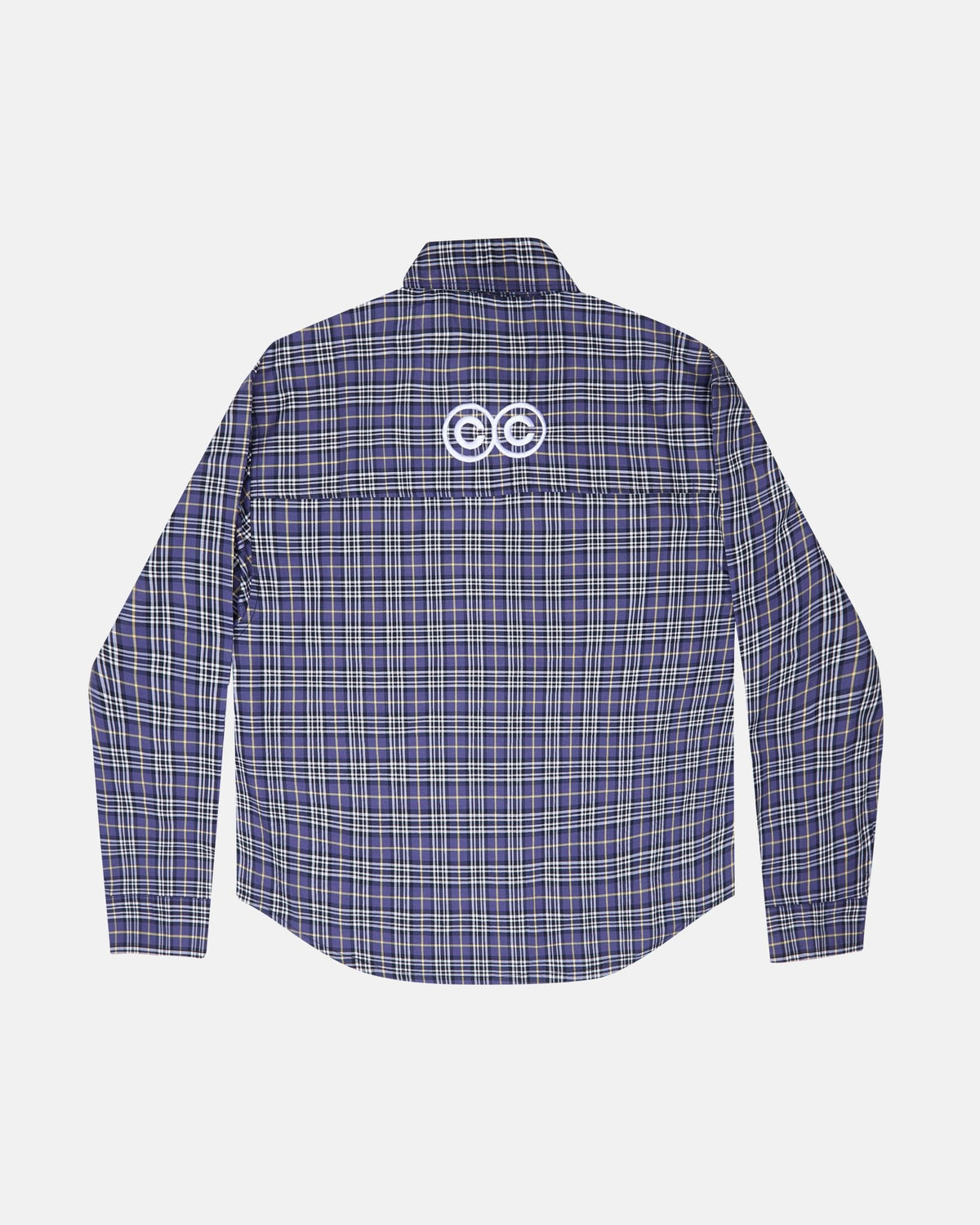 GRID SHIRT TARTAN DARK BLUE/GRAY - blue plaid long sleeve shirt, back view - Cold Culture #packshot