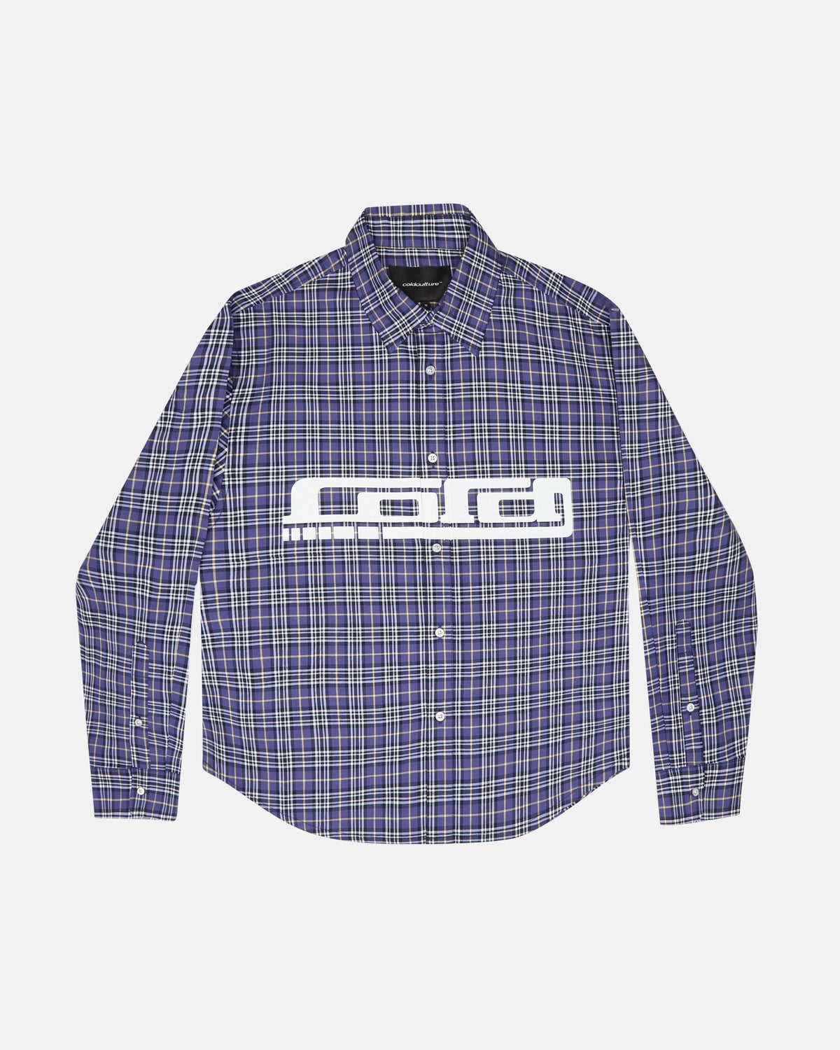 GRID SHIRT TARTAN DARK BLUE/GRAY - blue plaid long sleeve shirt, front view - Cold Culture #packshot