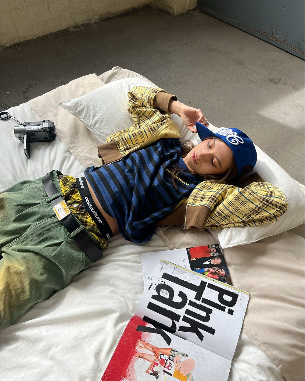 GRID ZIP HOODIE YELLOW & BROWN - yellow plaid zip-up hoodie, street style shot - Cold Culture