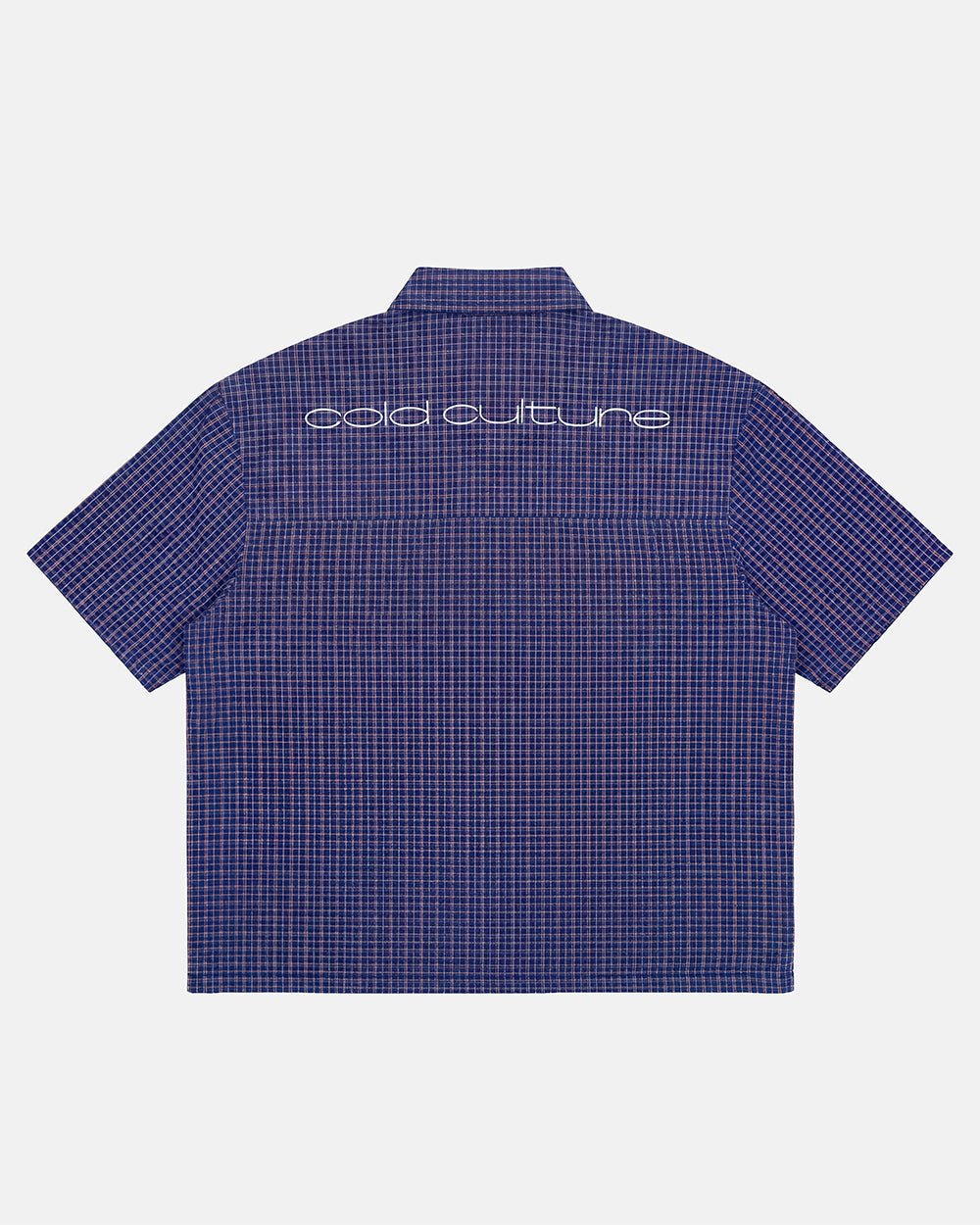 GRIZZLY SHIRT NAVY - navy check short sleeve shirt, back view - Cold Culture #packshot