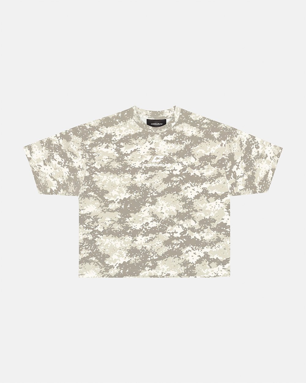 GROUND CURVED TEE GREEN - green digital camo tee, front view - Cold Culture #packshot