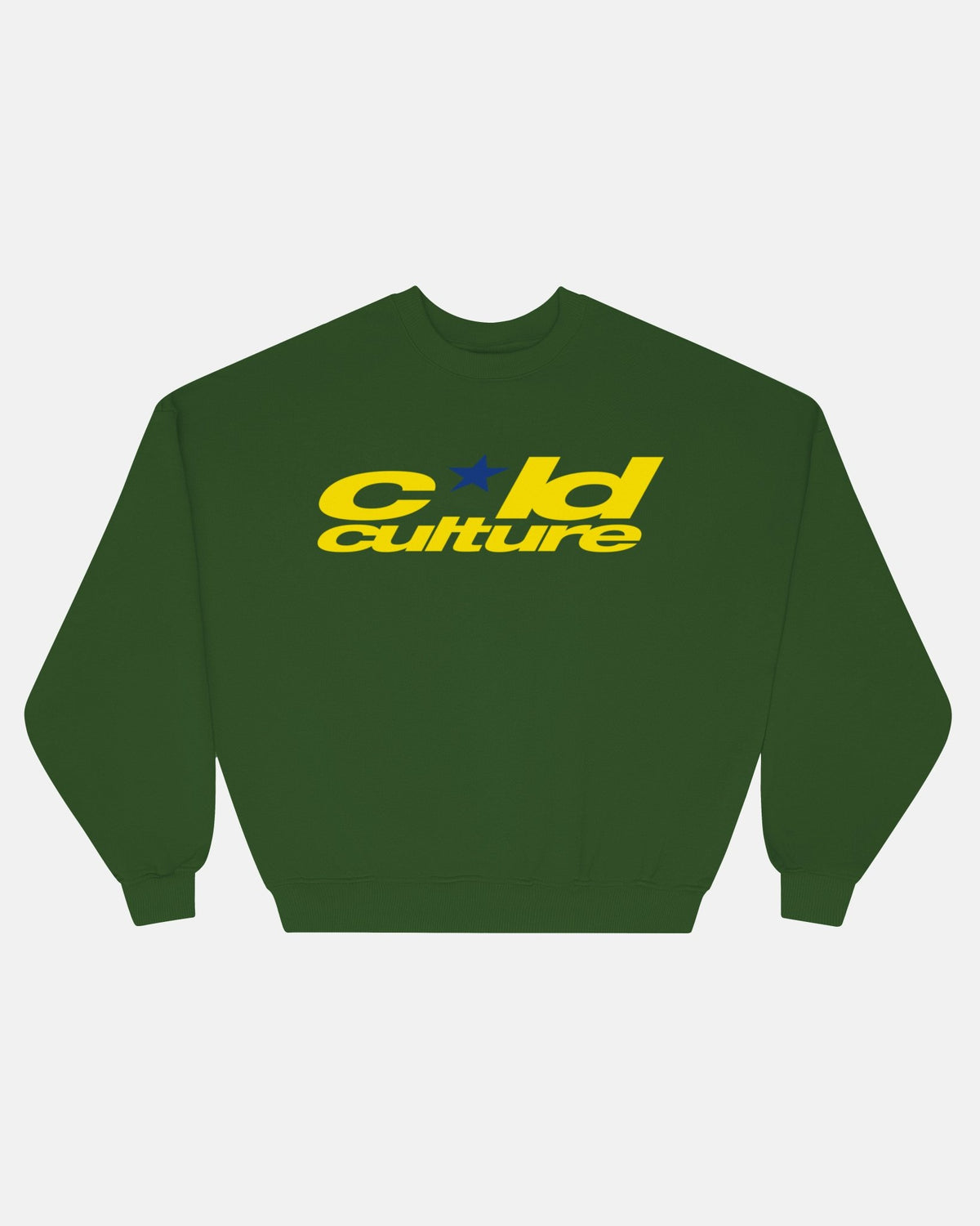 HARPER CREWNECK GREEN & YELLOW - green logo print crewneck sweatshirt, front view - Cold Culture #packshot