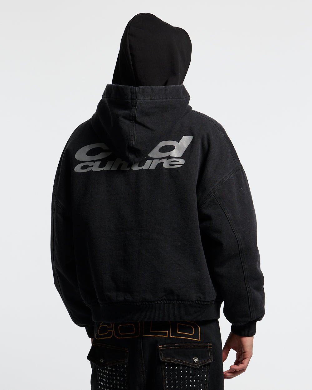 HARPER JACKET FADED BLACK DENIM - faded black denim jacket, back view on male model - Cold Culture