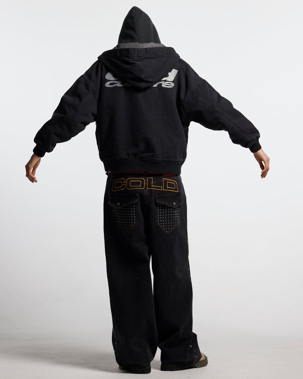 HARPER JACKET FADED BLACK DENIM - faded black denim jacket, back view on male model - Cold Culture