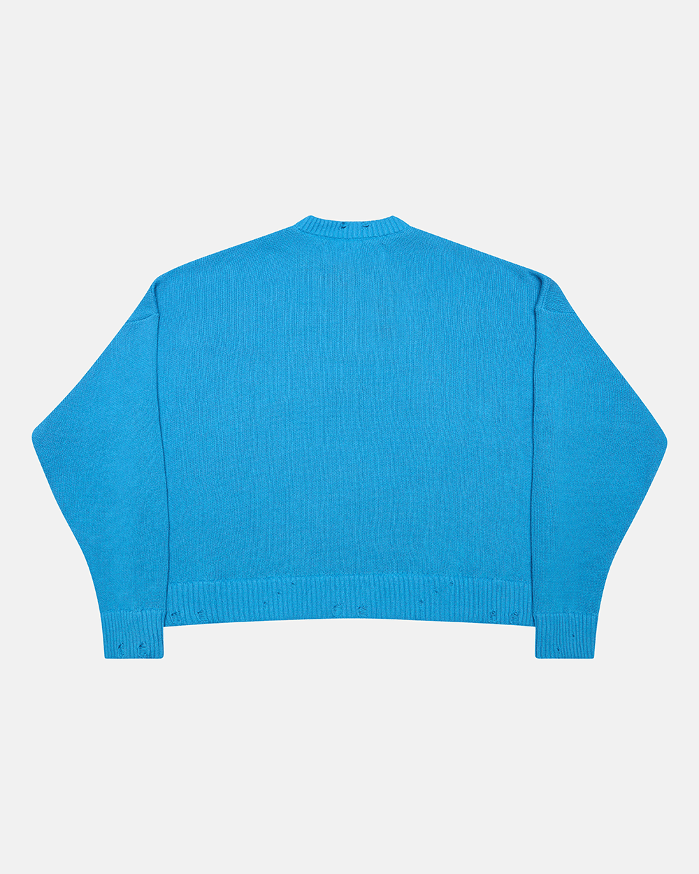 HARPER KNIT BLUE & WHITE - blue graphic print knit sweater, back view - Cold Culture #packshot