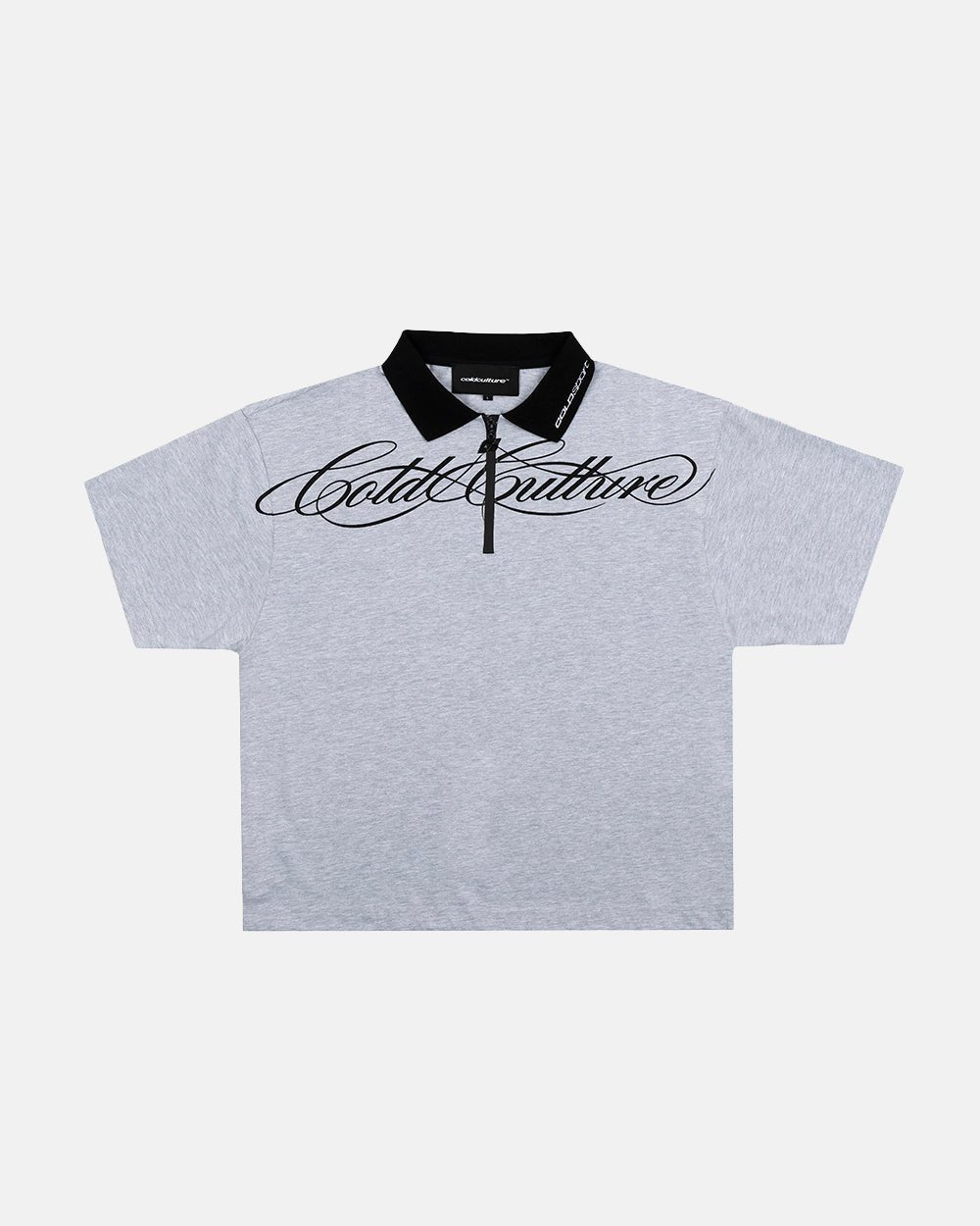 HEAT GYM POLO GREY - grey zip polo shirt, front view - Cold Culture #packshot