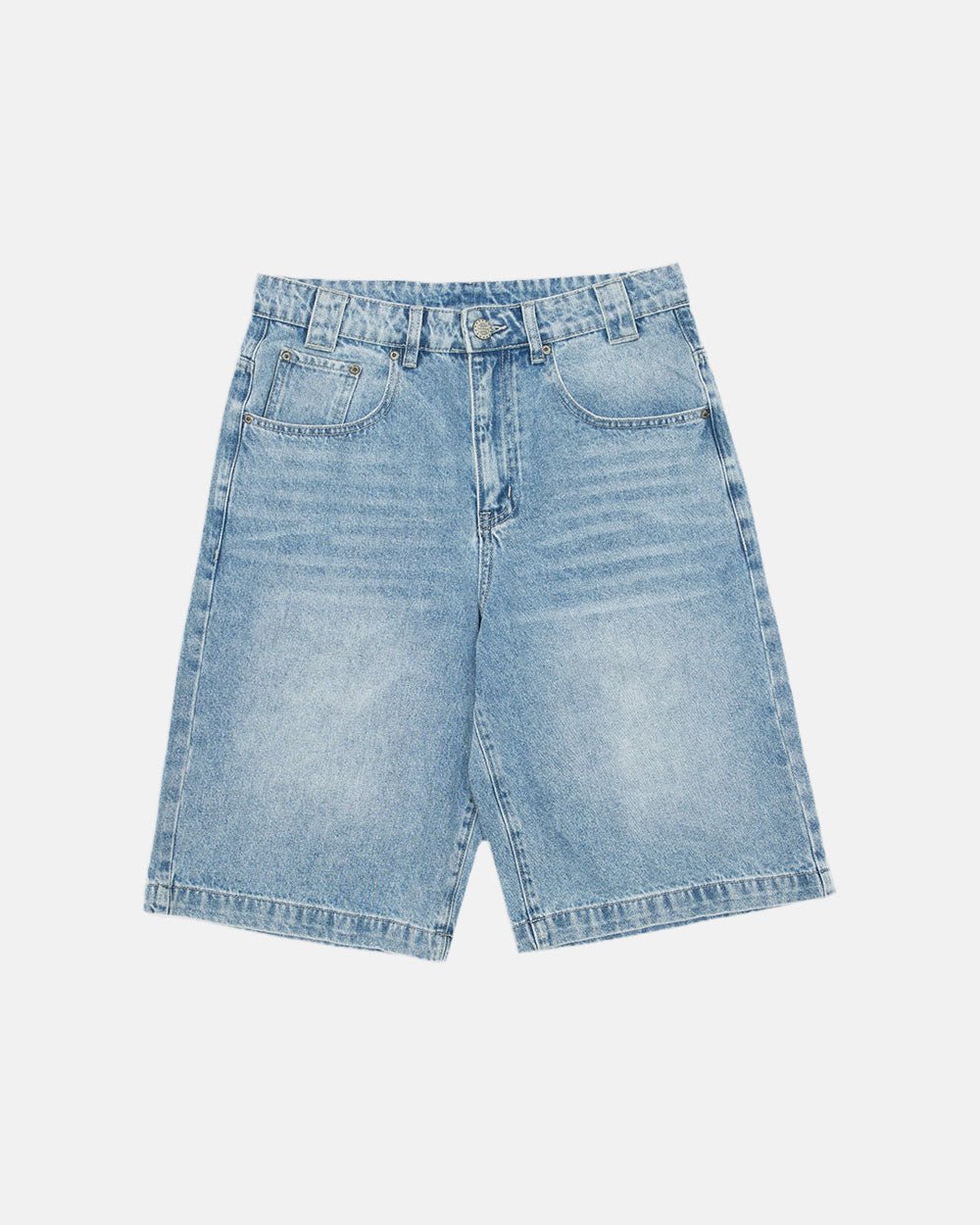 HEIGHTS V2 SHORTS LIGHT WASHED DENIM - light washed denim shorts, front view - Cold Culture #packshot