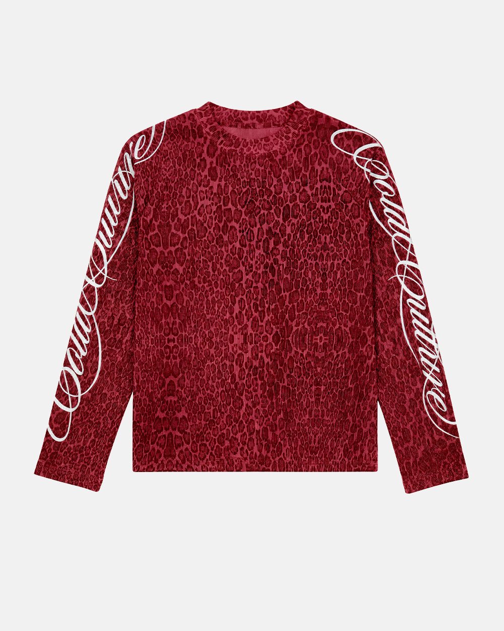 HIDDEN CHEETAH LONGSLEEVE BURGUNDY - burgundy leopard print longsleeve tee, front view - Cold Culture #packshot