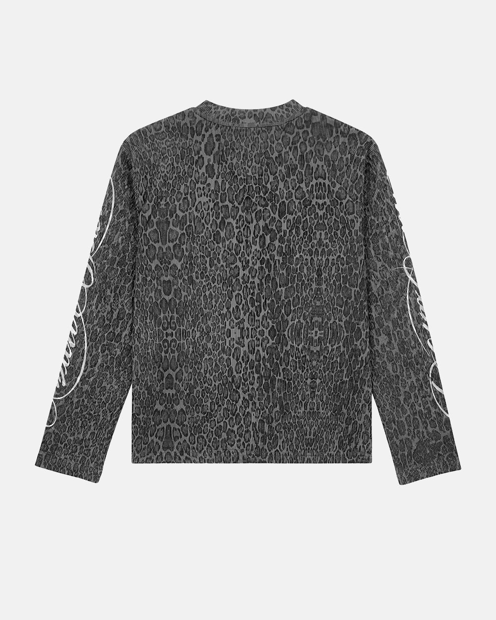 HIDDEN CHEETAH LONGSLEEVE DARK GREY - dark grey leopard print longsleeve tee, back view - Cold Culture #packshot