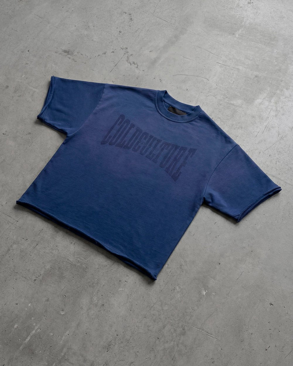 HIDE & SEEK TEE NAVY - navy oversized tee, flat lay - Cold Culture