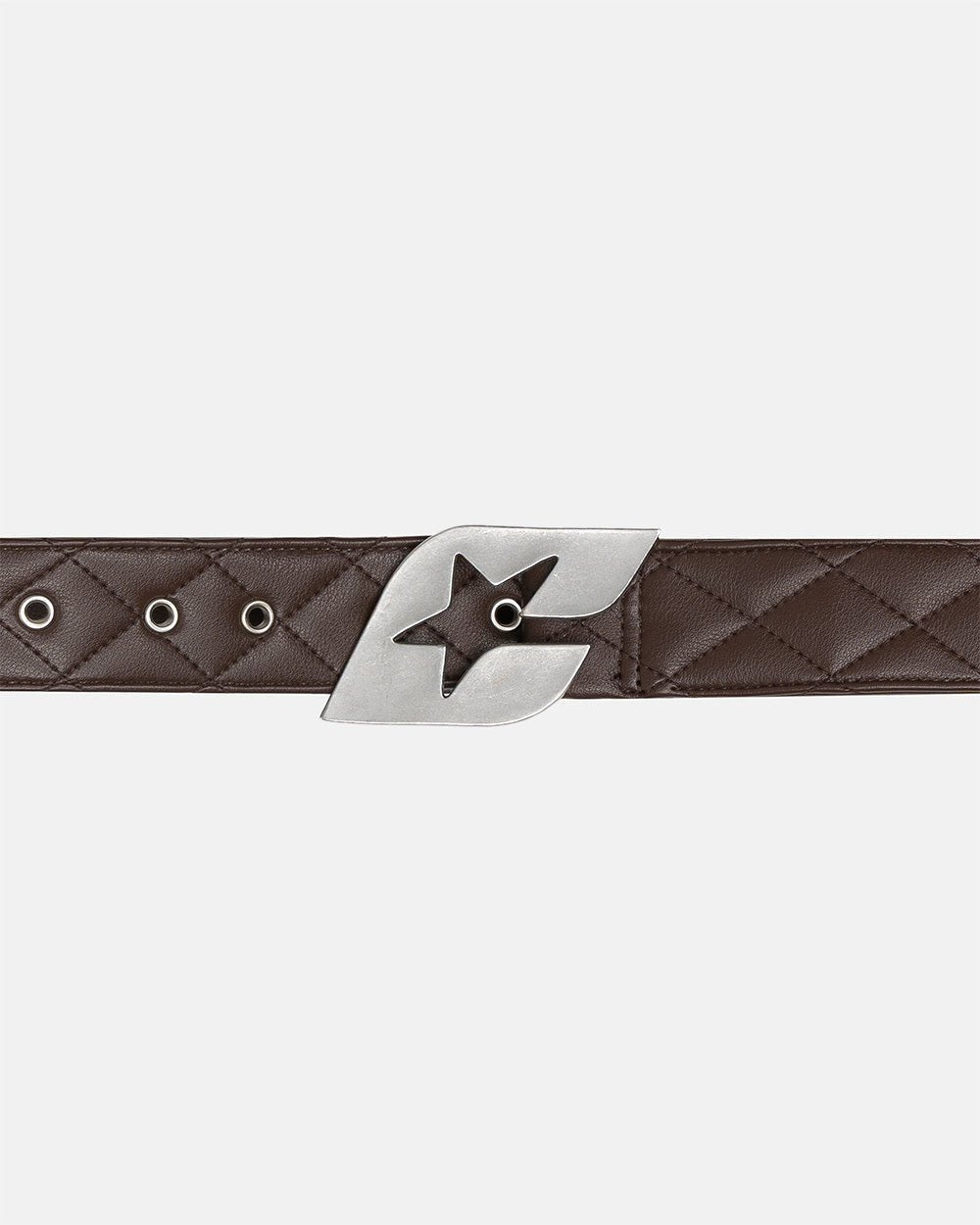 HIGH CLASS LEATHER BELT BROWN - brown quilted leather belt, detail close-up - Cold Culture