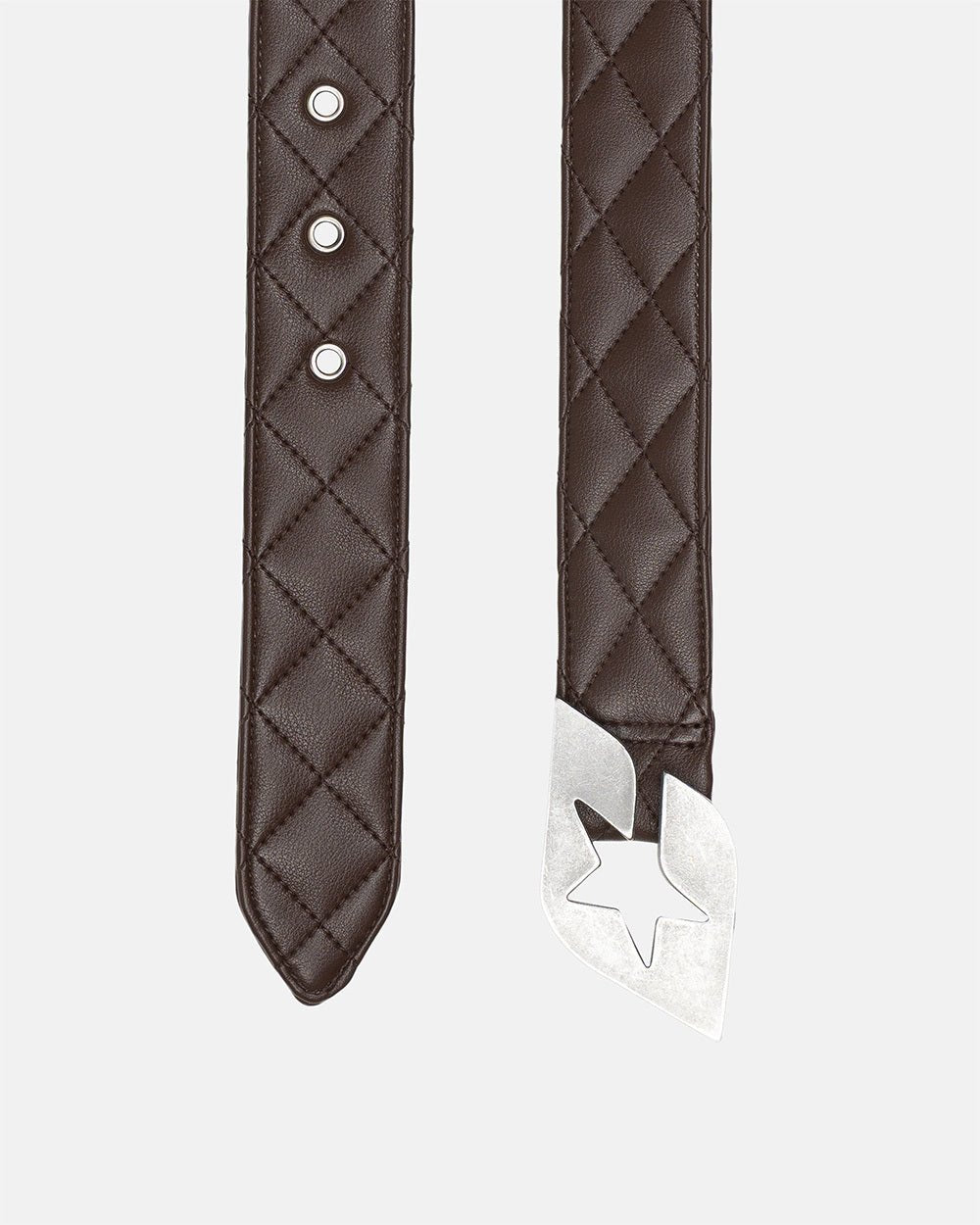 HIGH CLASS LEATHER BELT BROWN - brown quilted leather belt, detail close-up - Cold Culture