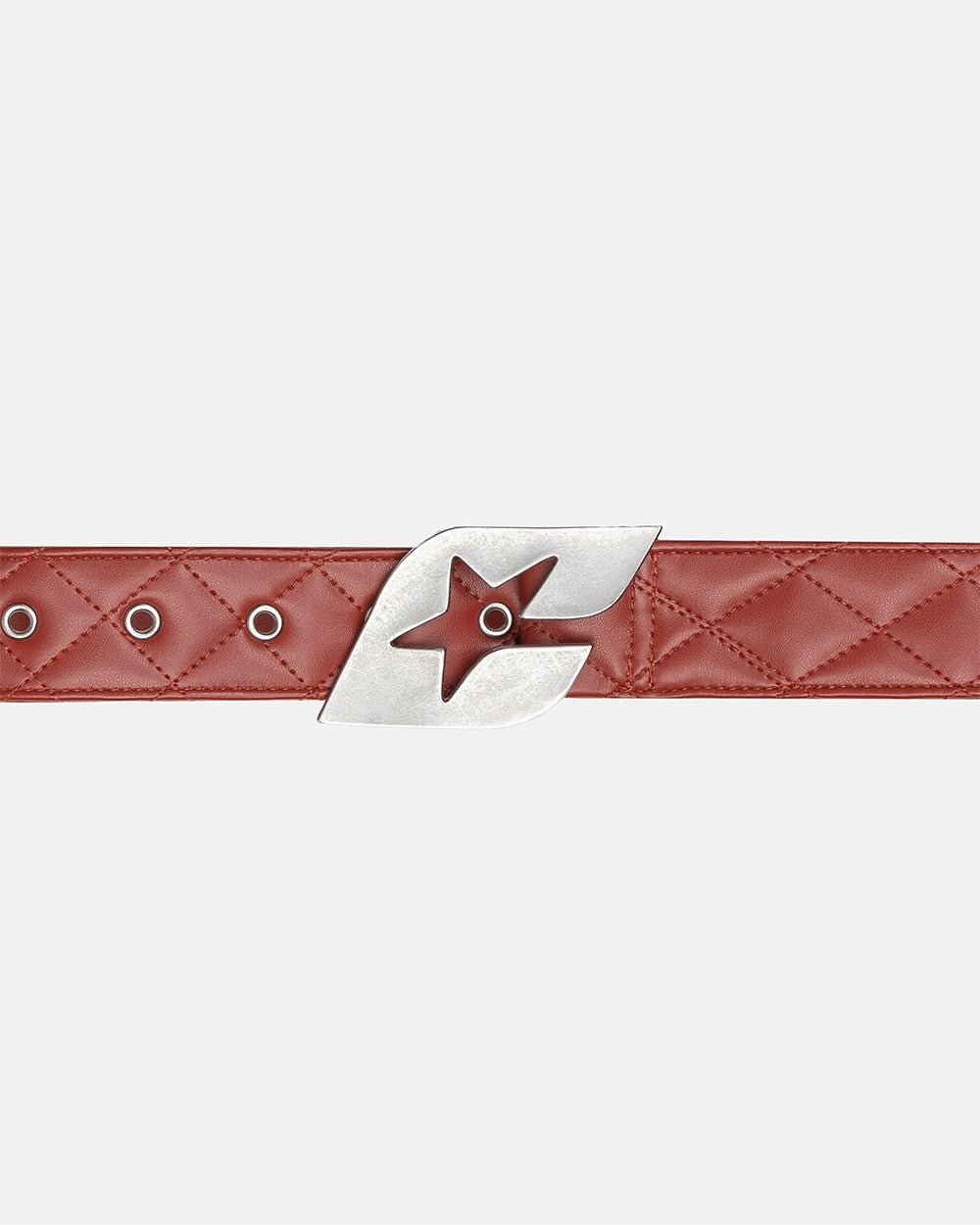 HIGH CLASS LEATHER BELT RED - red quilted leather belt, detail close-up - Cold Culture