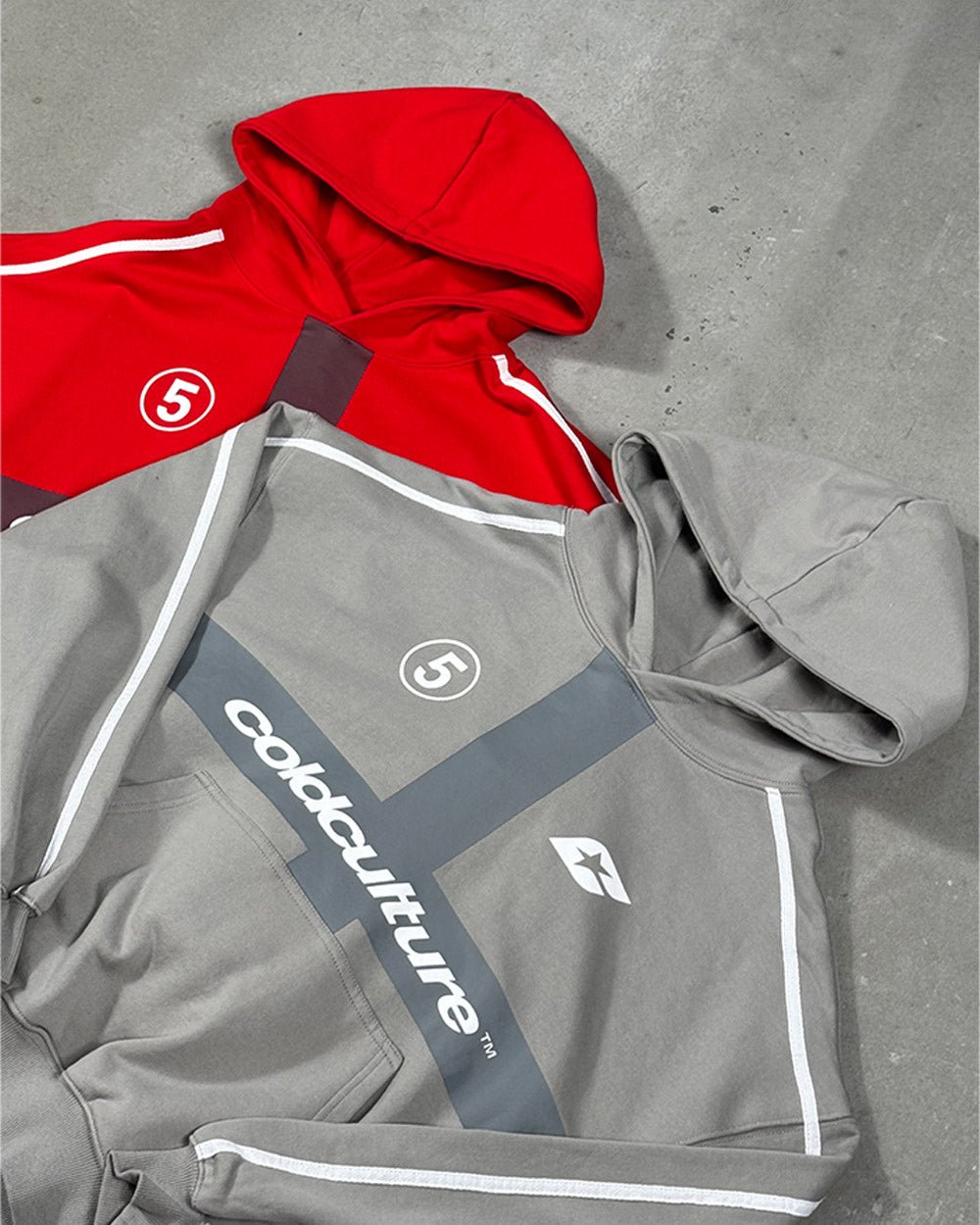HIT THE TARGET HOODIE GREY - grey graphic print hoodie, flat lay with matching pieces - Cold Culture