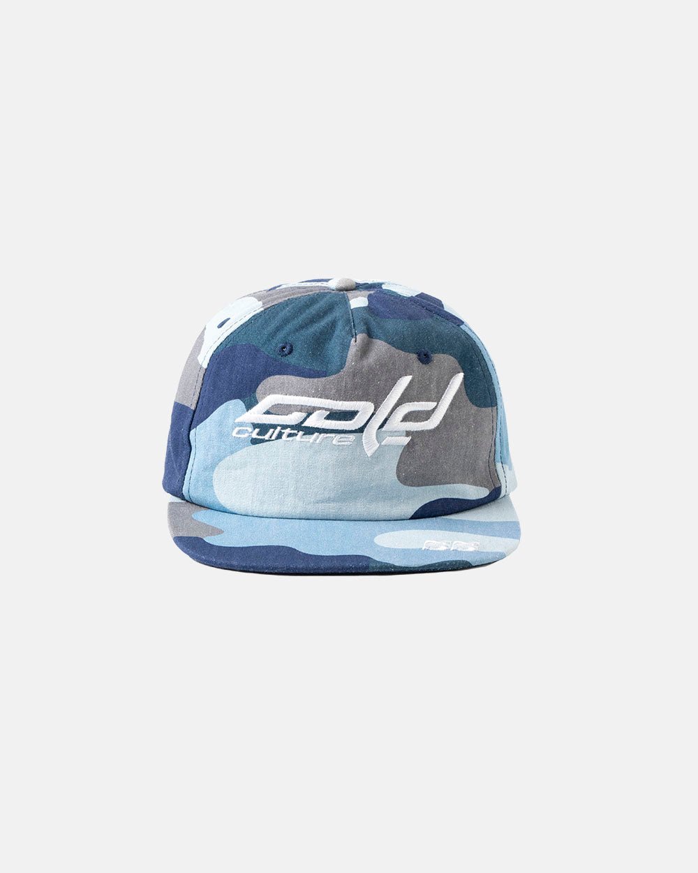 HOCKEY CAP BLUE CAMO - blue camo cap, front view - Cold Culture #packshot