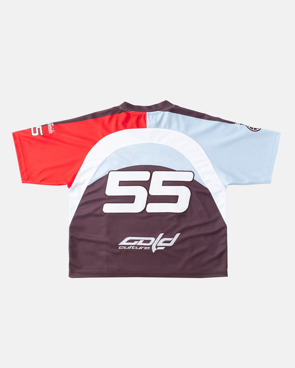 HOCKEY PLAYER TEE BROWN/ORANGE RED - brown and red graphic print tee, back view - Cold Culture #packshot